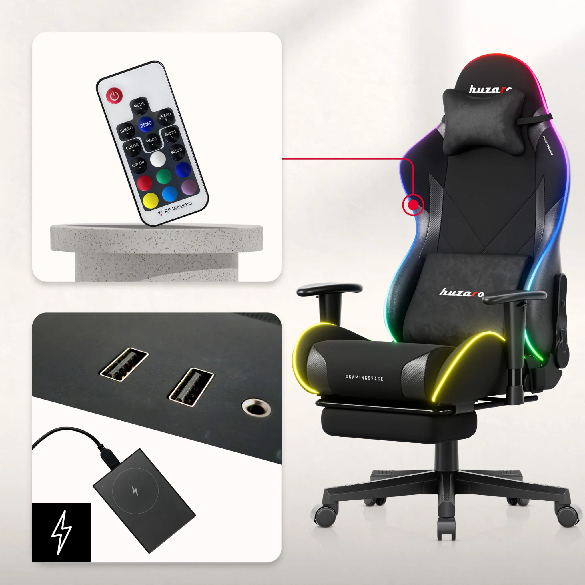 Huzaro Force 5.7 Schwarzer RGB-LED Gaming-Stuhl - Image 3