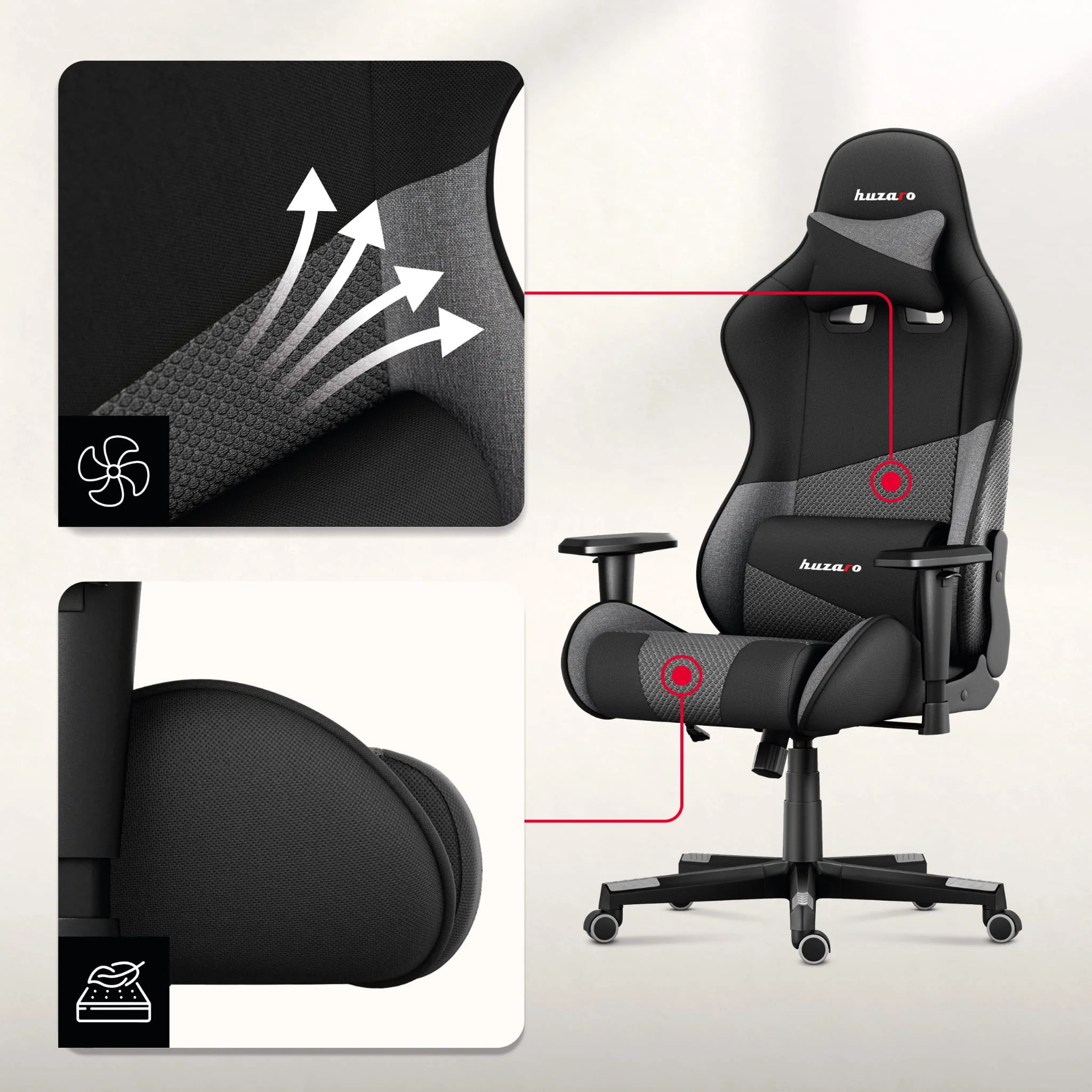 HUZARO FORCE 6.2 Grau Mesh Gaming-Stuhl - Image 12
