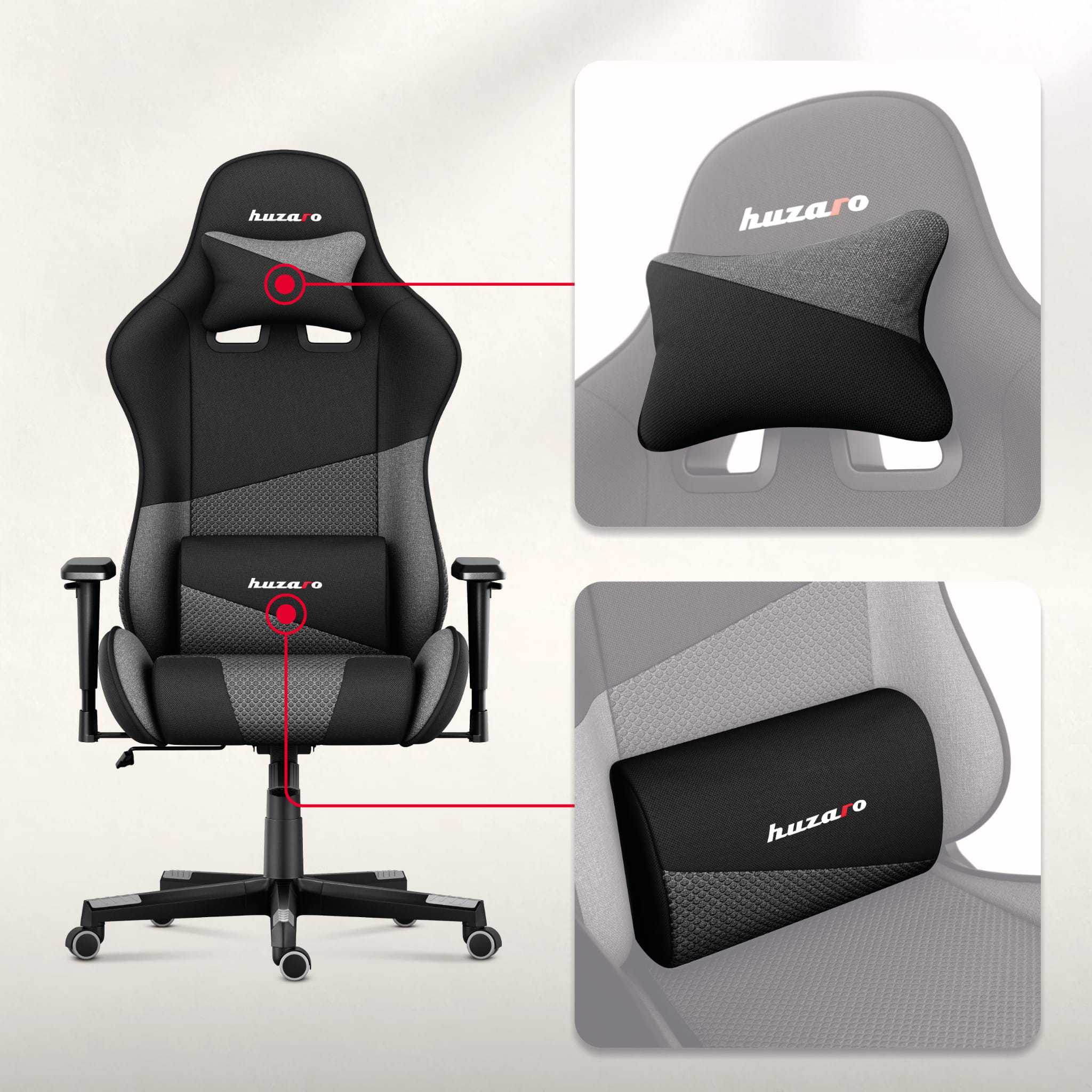 HUZARO FORCE 6.2 Grau Mesh Gaming-Stuhl - Image 3