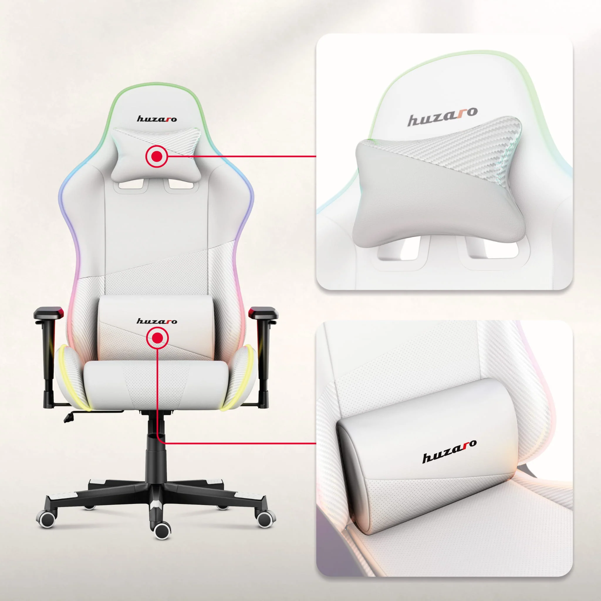 HUZARO FORCE 6.2 Weiß RGB LED Gaming-Stuhl - Image 12