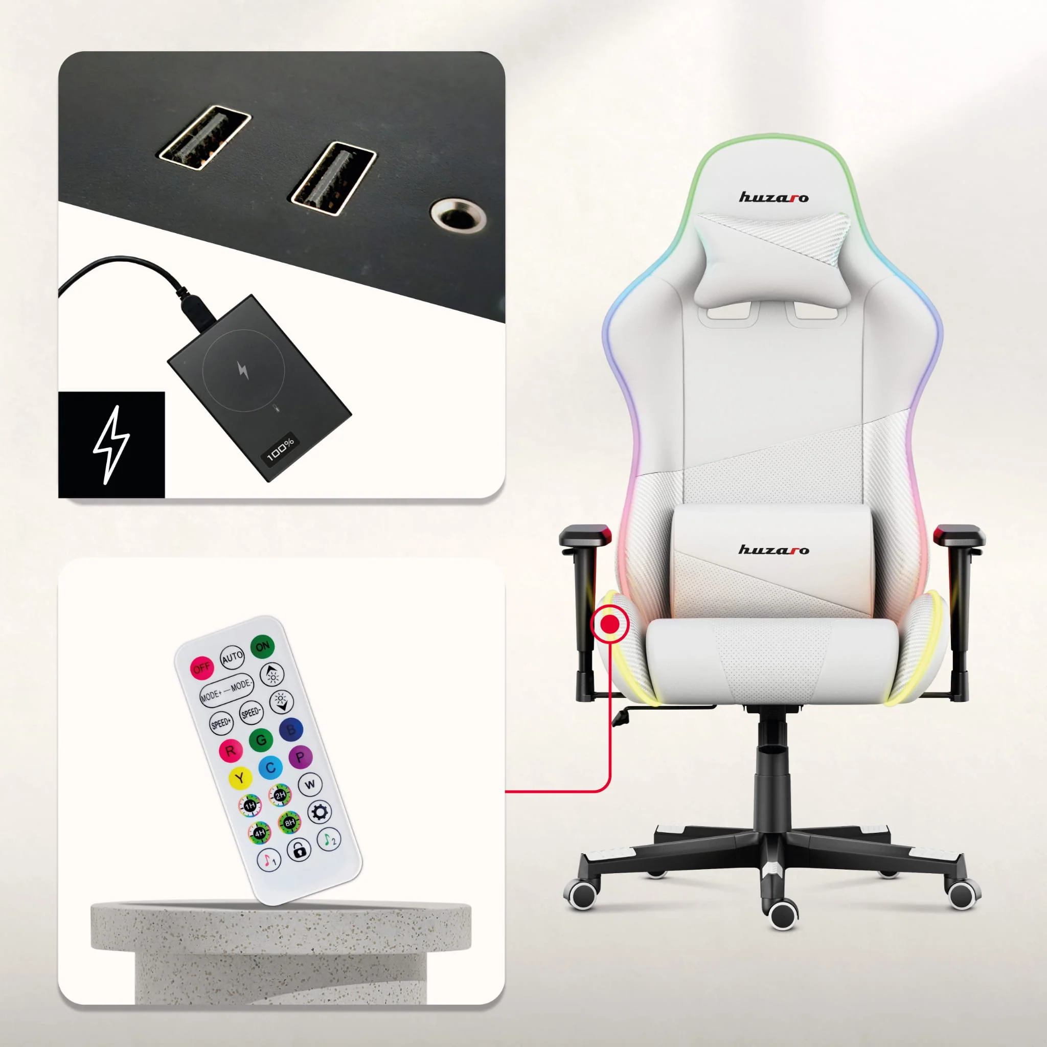 HUZARO FORCE 6.2 Weiß RGB LED Gaming-Stuhl - Image 13