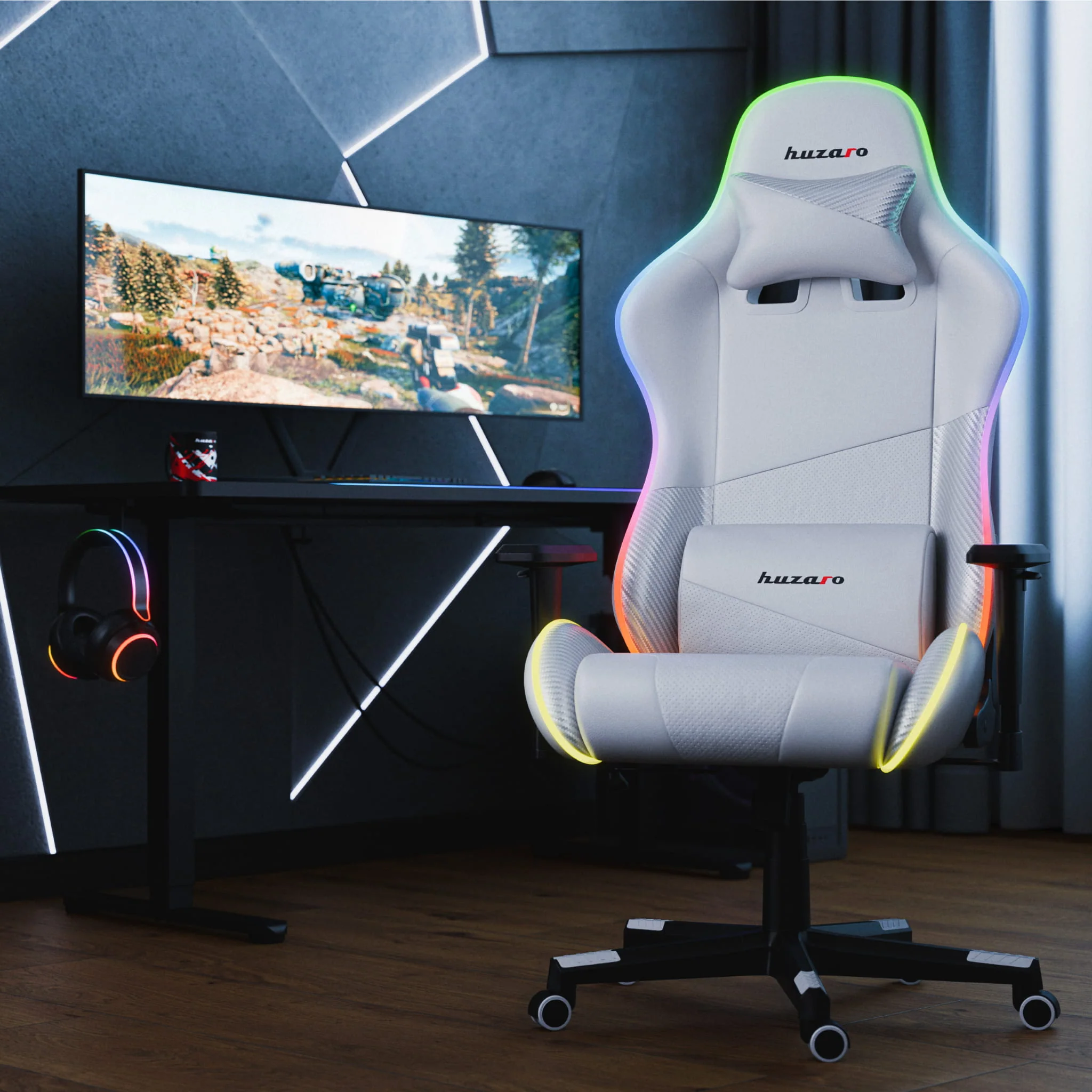 HUZARO FORCE 6.2 Weiß RGB LED Gaming-Stuhl - Image 6