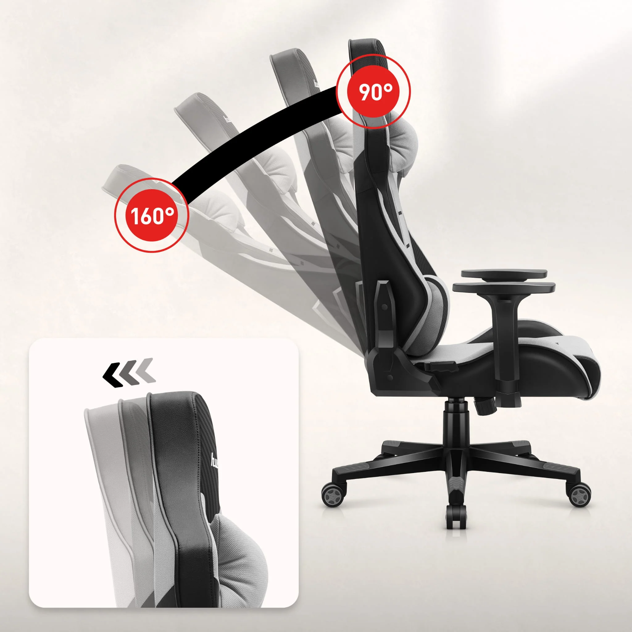 HUZARO FORCE 7.6 Grau Gaming-Stuhl - Image 3