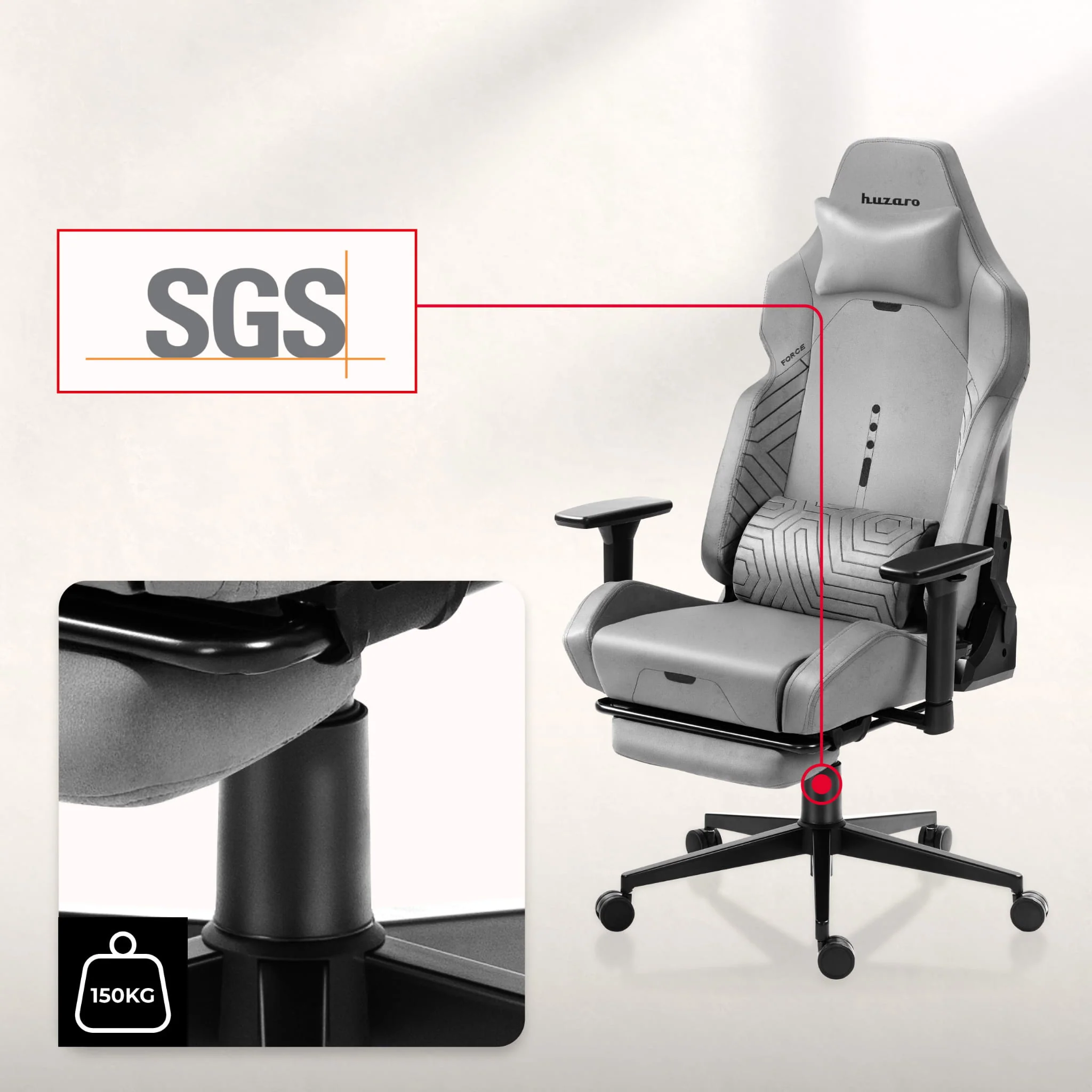 Huzaro Force 8.1 Grau Gaming Stuhl - Image 7