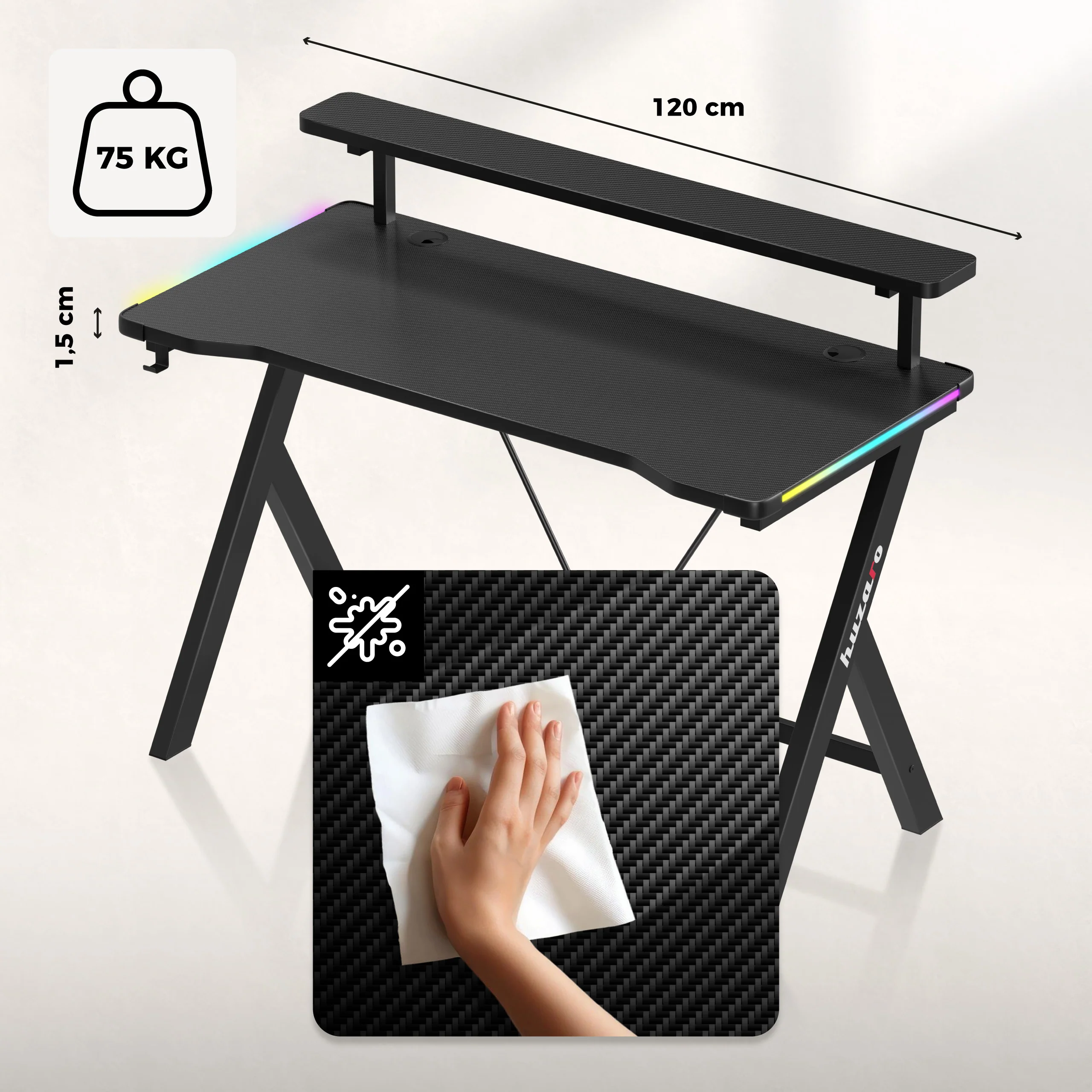 Huzaro Hero 1.9 RGB LED Gaming-Schreibtisch 120 cm - Image 16