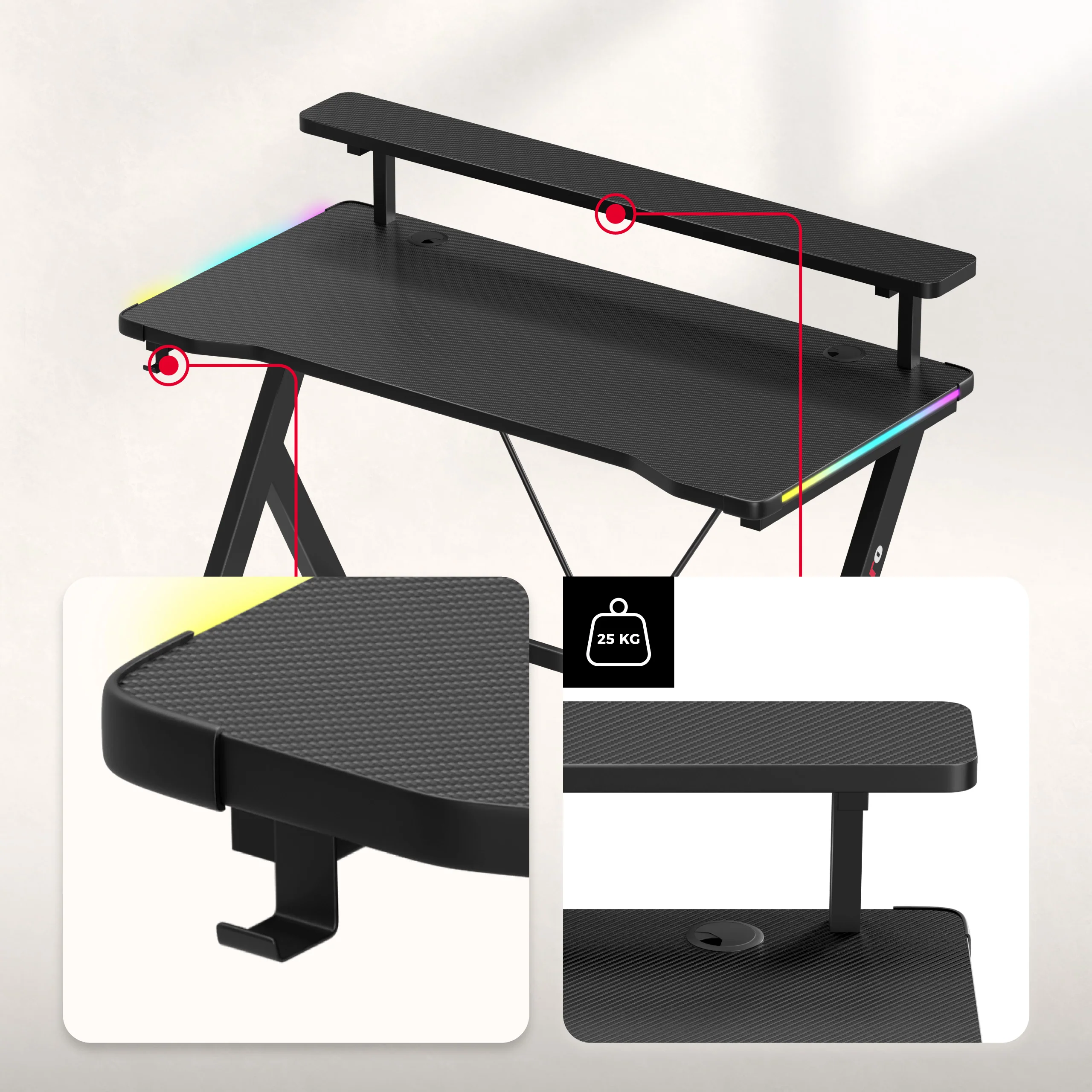 Huzaro Hero 1.9 RGB LED Gaming-Schreibtisch 120 cm - Image 5