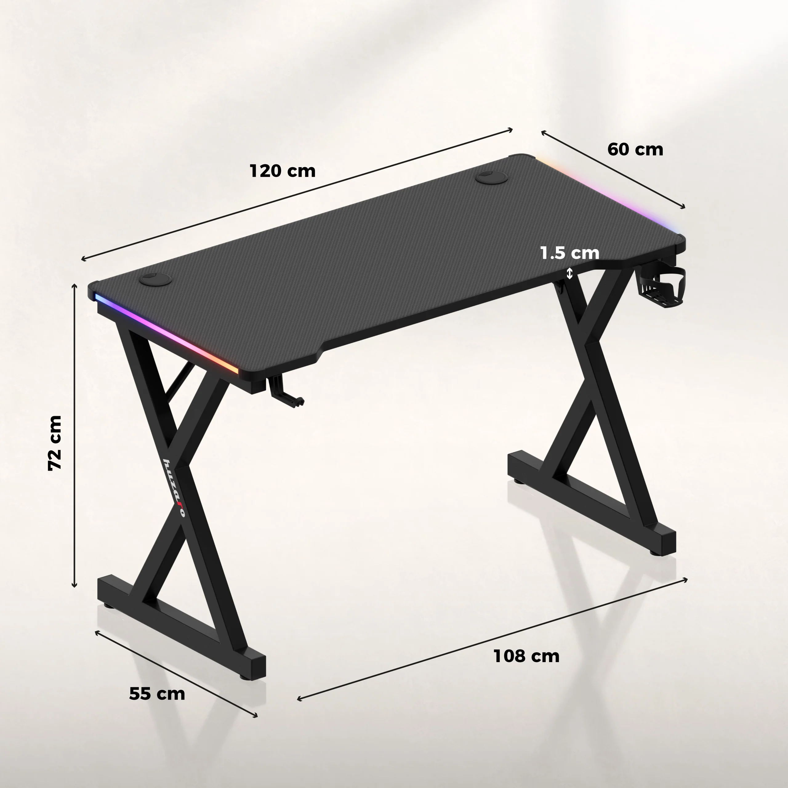 Huzaro Hero 2.3 RGB Gaming-Schreibtisch LED 120 cm - Image 12