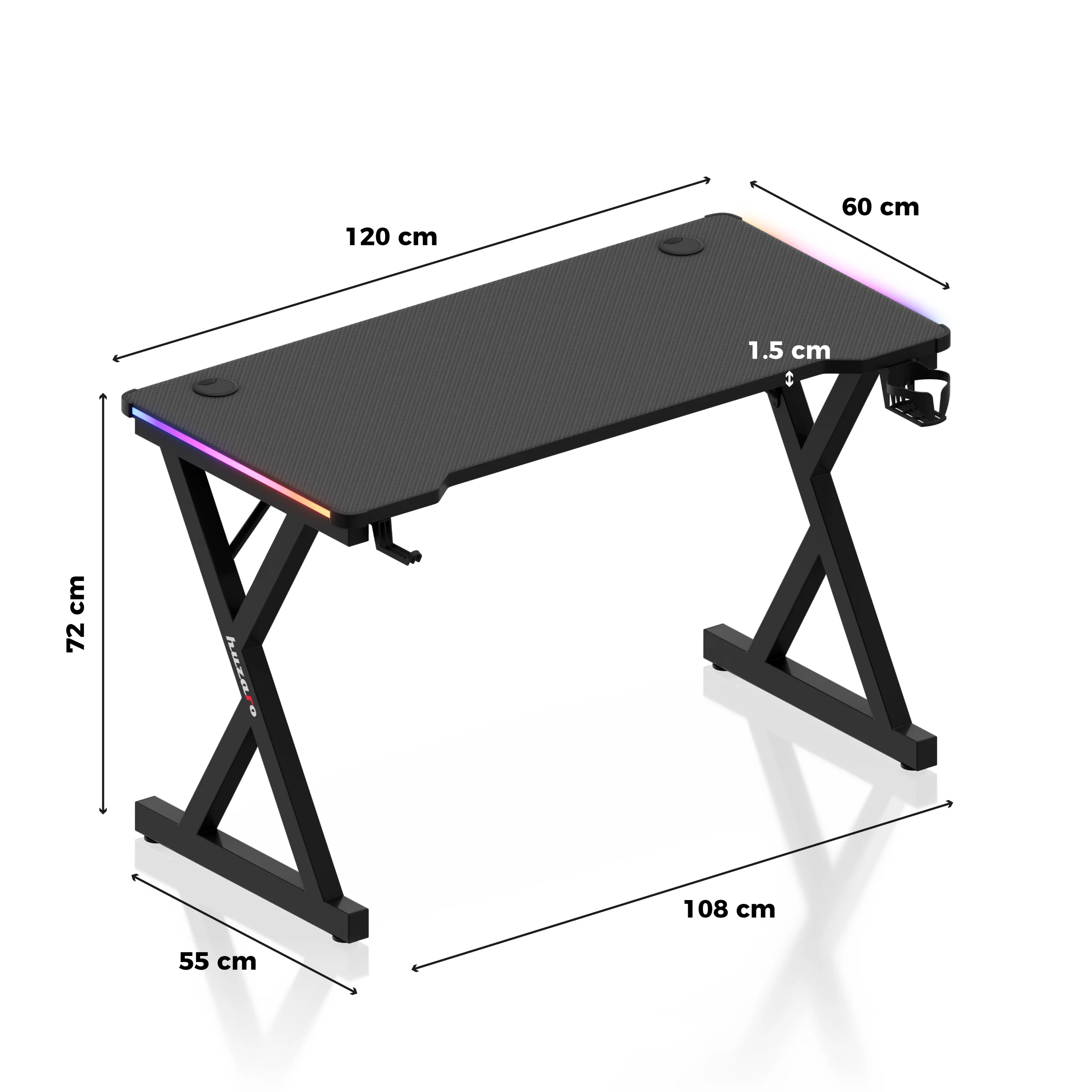 Huzaro Hero 2.3 RGB Gaming-Schreibtisch LED 120 cm - Image 13