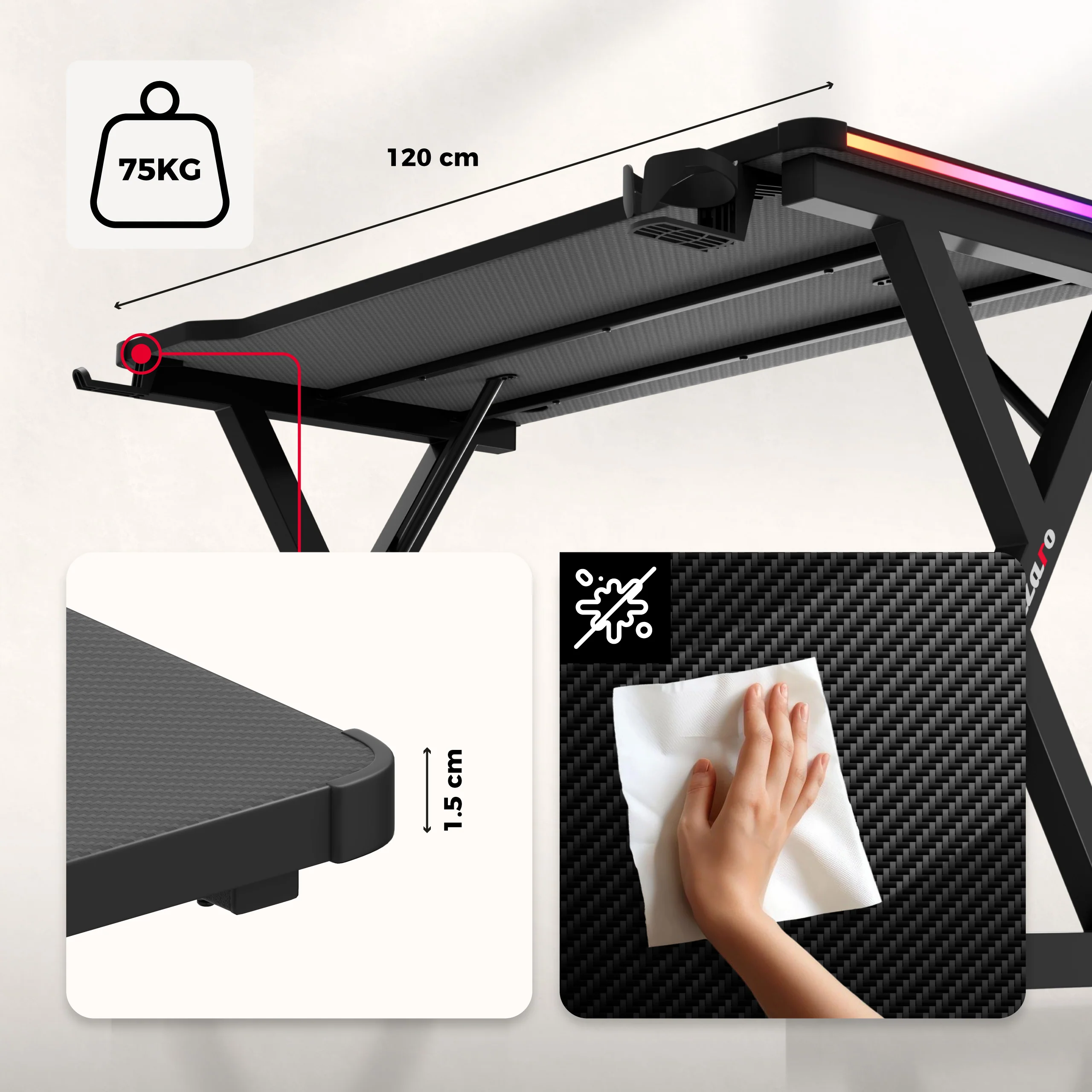 Huzaro Hero 2.3 RGB Gaming-Schreibtisch LED 120 cm - Image 16