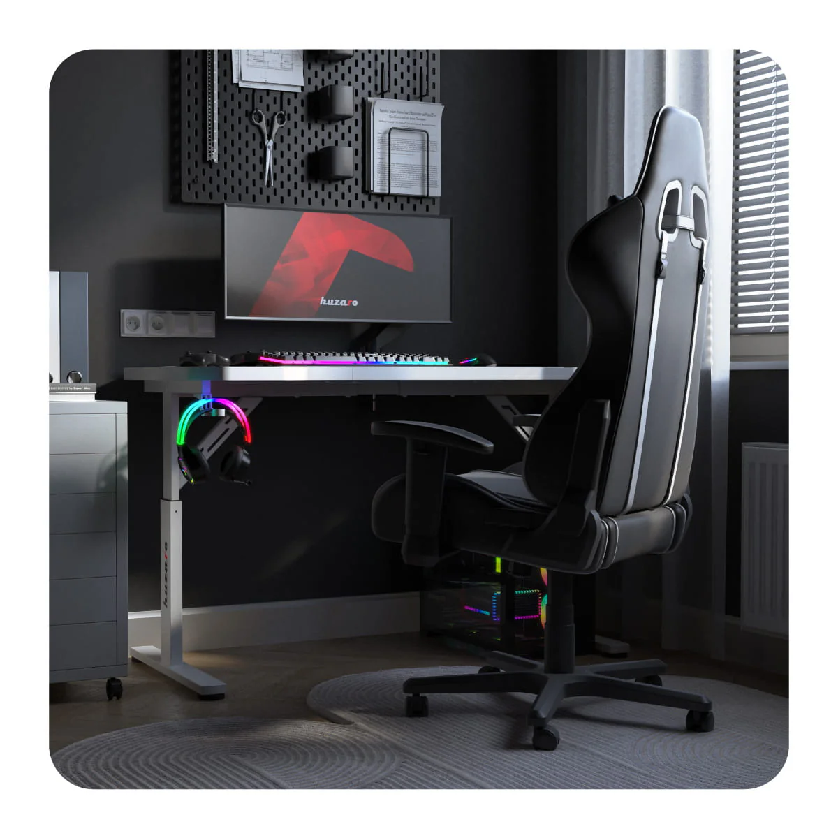 HUZARO Hero 2.6 Weiß Gaming-Schreibtisch Höhenverstellung - Image 12