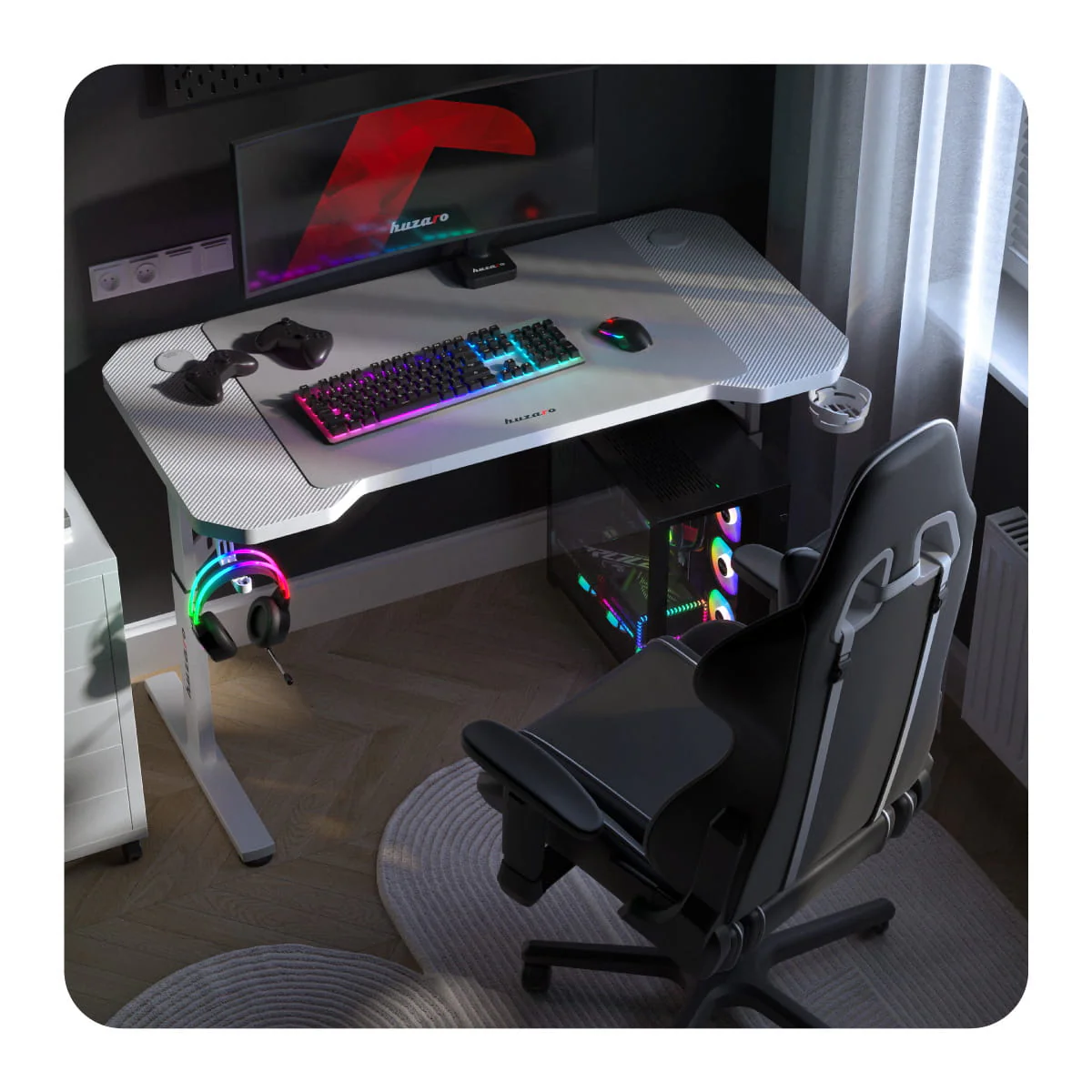 HUZARO Hero 2.6 Weiß Gaming-Schreibtisch Höhenverstellung - Image 4
