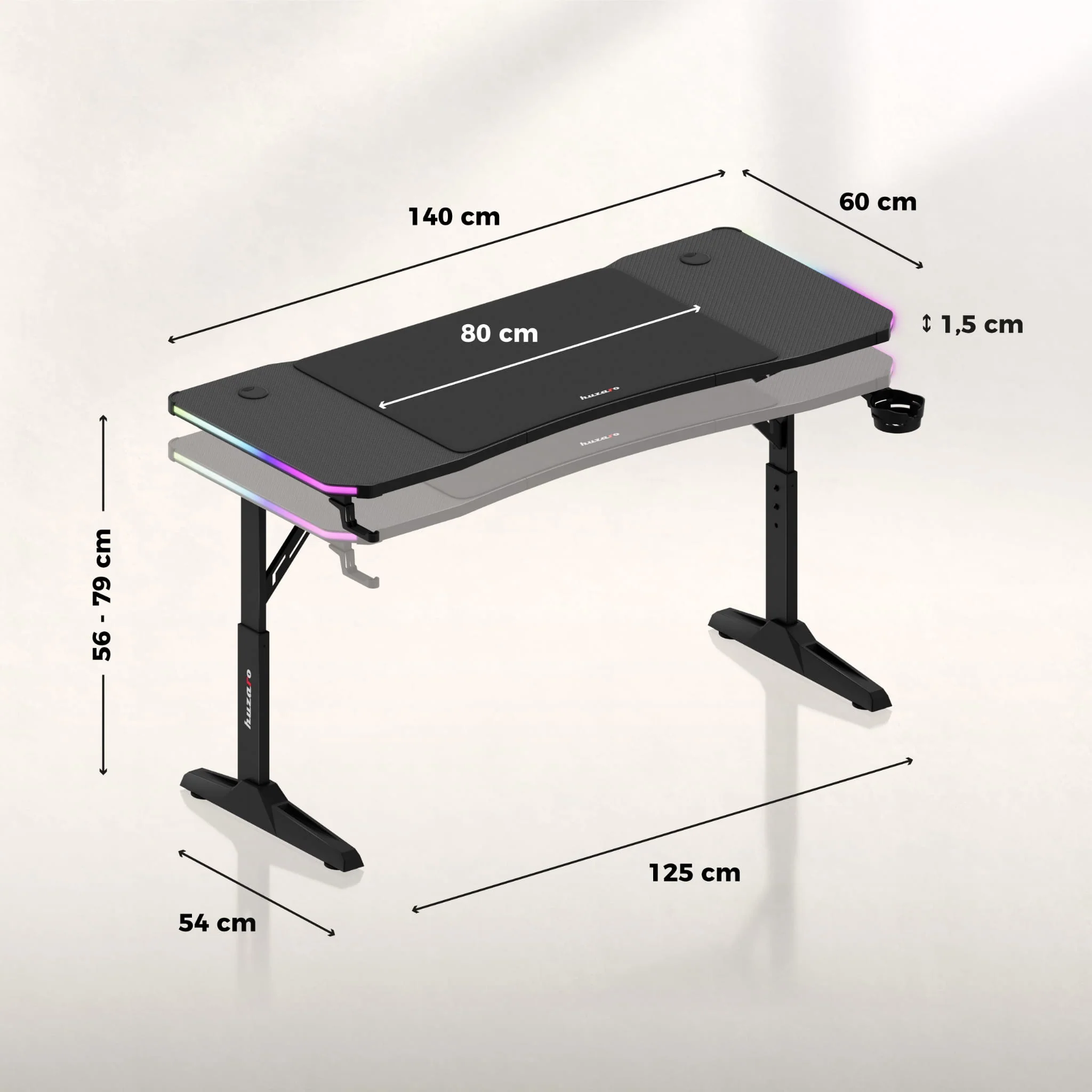 Huzaro Hero 3.6 Schwarzer Gaming-Schreibtisch 140 cm - Image 13