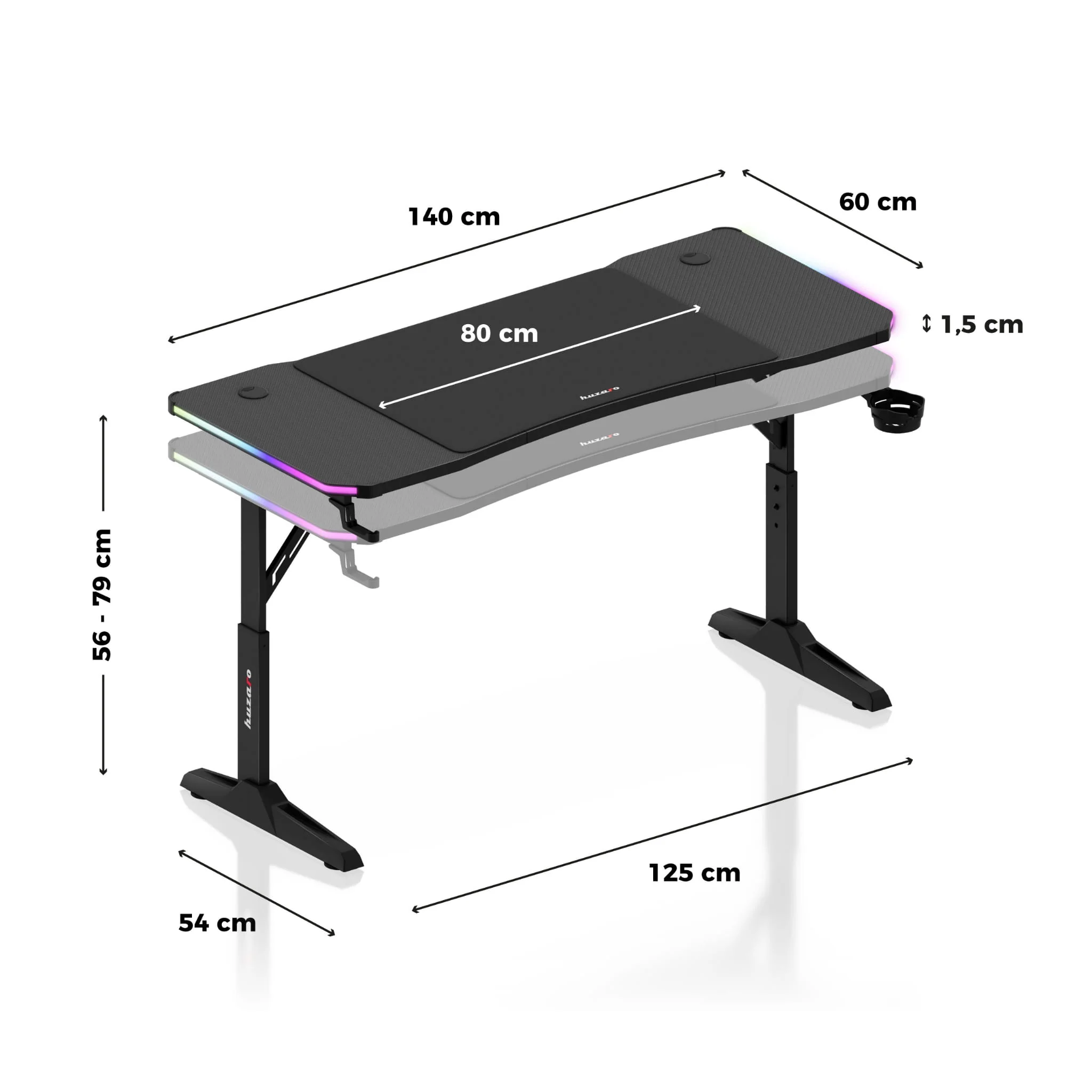 Huzaro Hero 3.6 Schwarzer Gaming-Schreibtisch 140 cm - Image 14