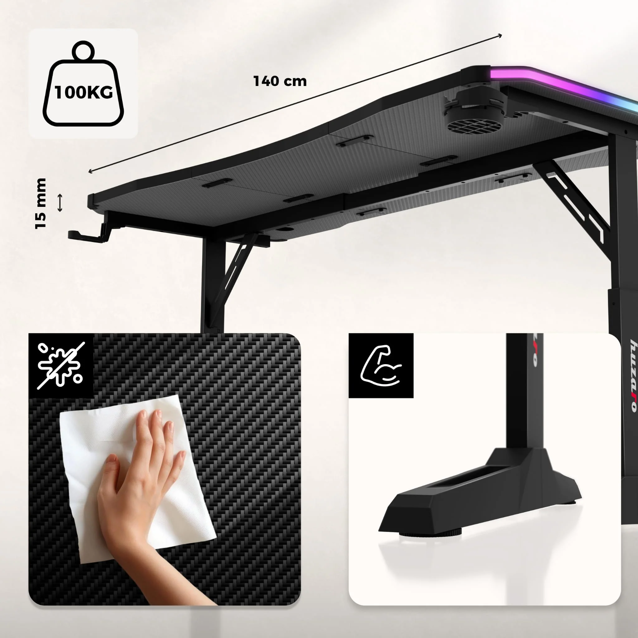 Huzaro Hero 3.6 Schwarzer Gaming-Schreibtisch 140 cm - Image 15
