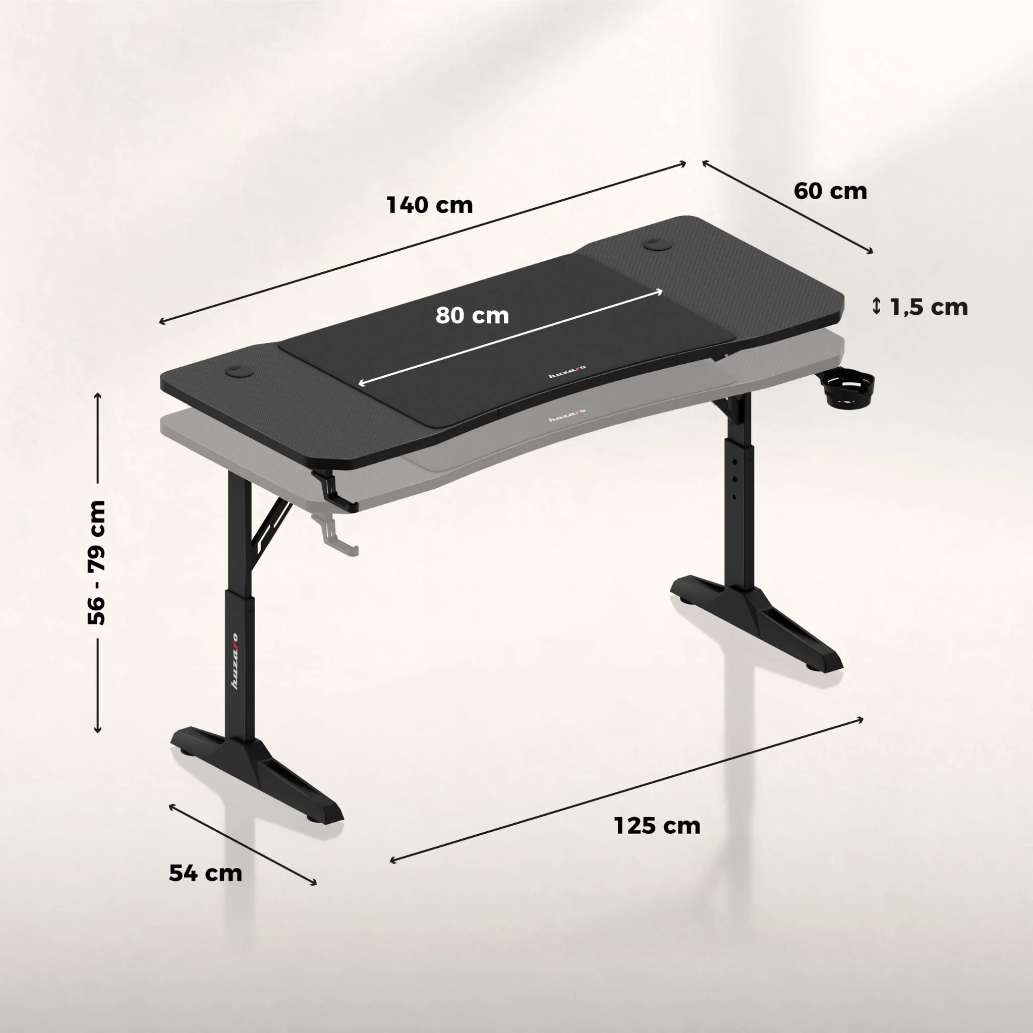 Huzaro Hero 3.6 Schwarzer Gaming-Schreibtisch 140 cm - Image 11