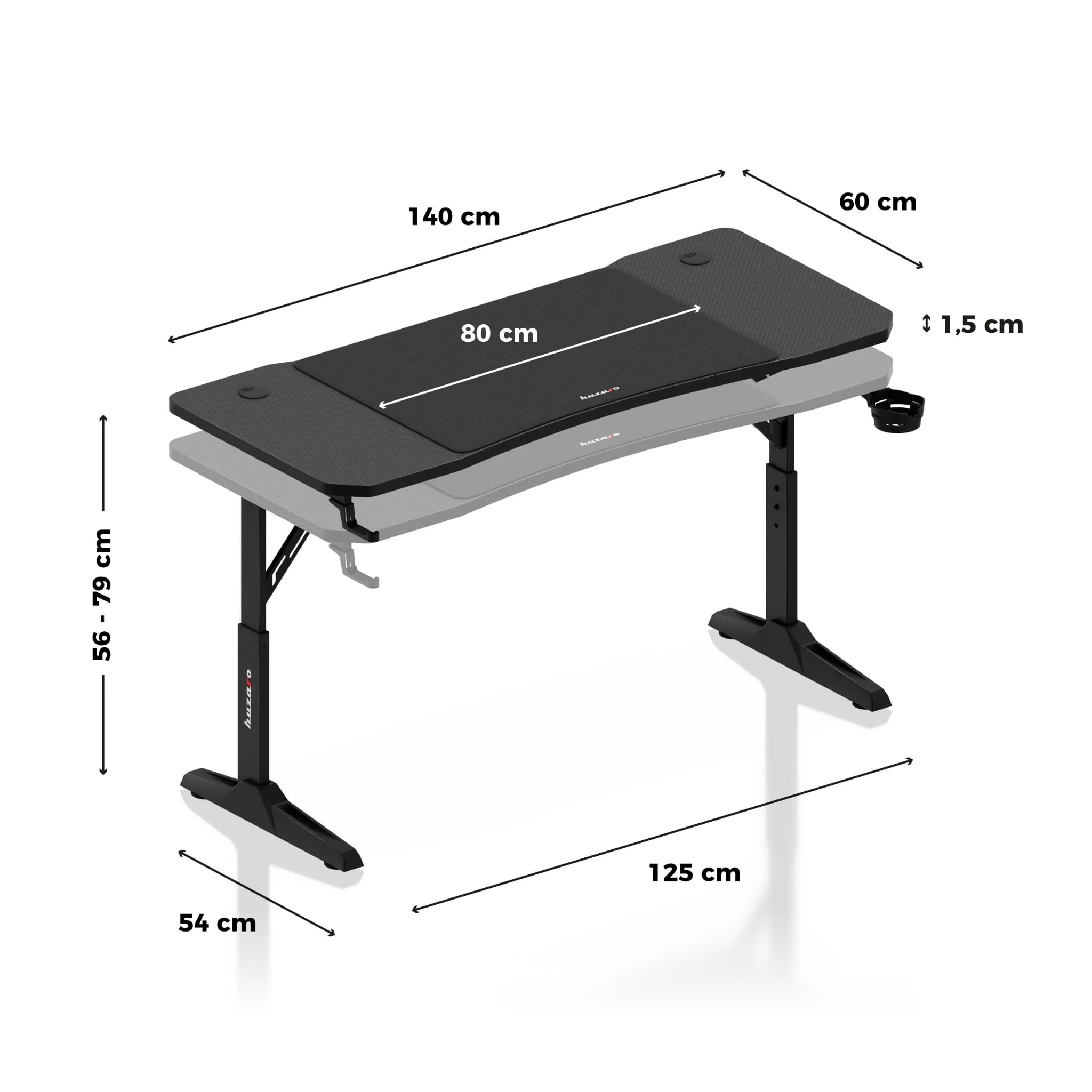 Huzaro Hero 3.6 Schwarzer Gaming-Schreibtisch 140 cm - Image 12