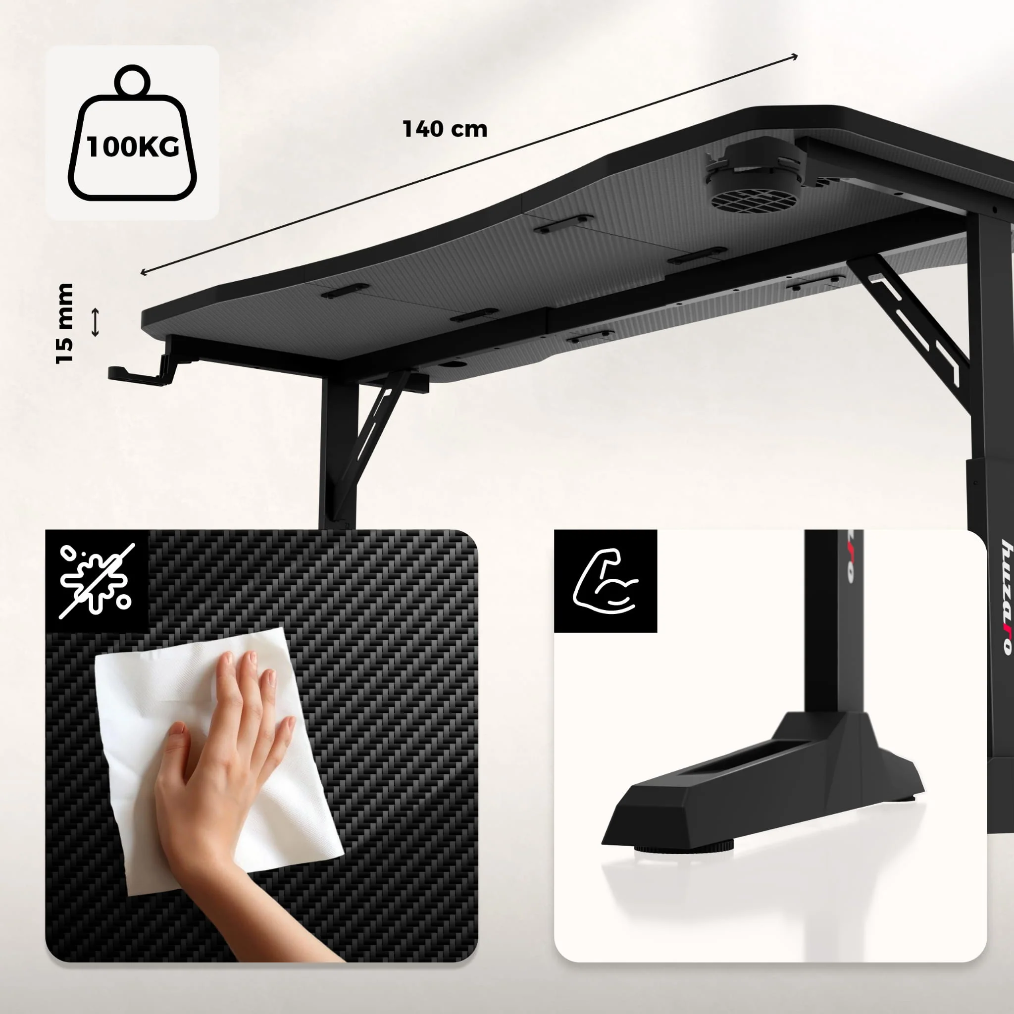 Huzaro Hero 3.6 Schwarzer Gaming-Schreibtisch 140 cm - Image 13