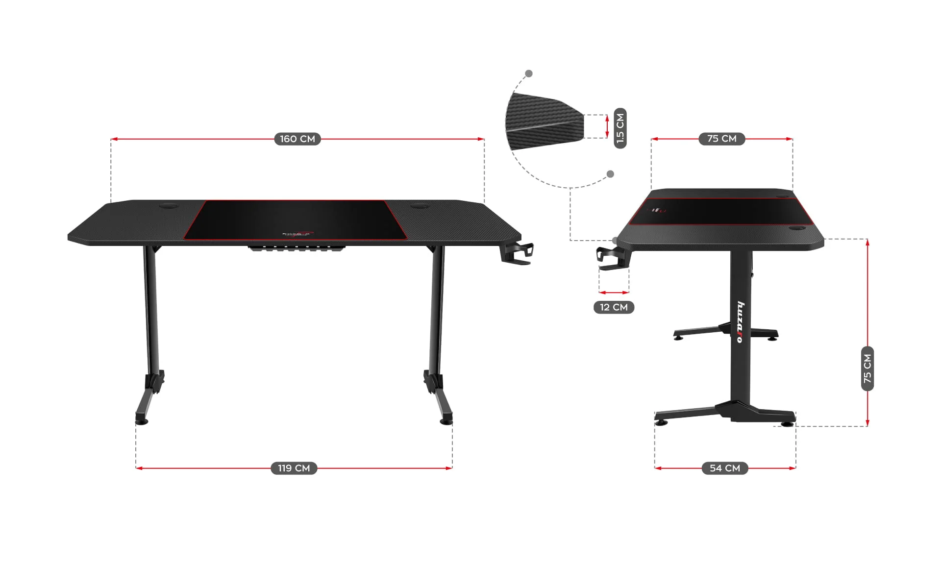 Huzaro Hero 4.7 Gaming-Schreibtisch Schwarz - Image 14