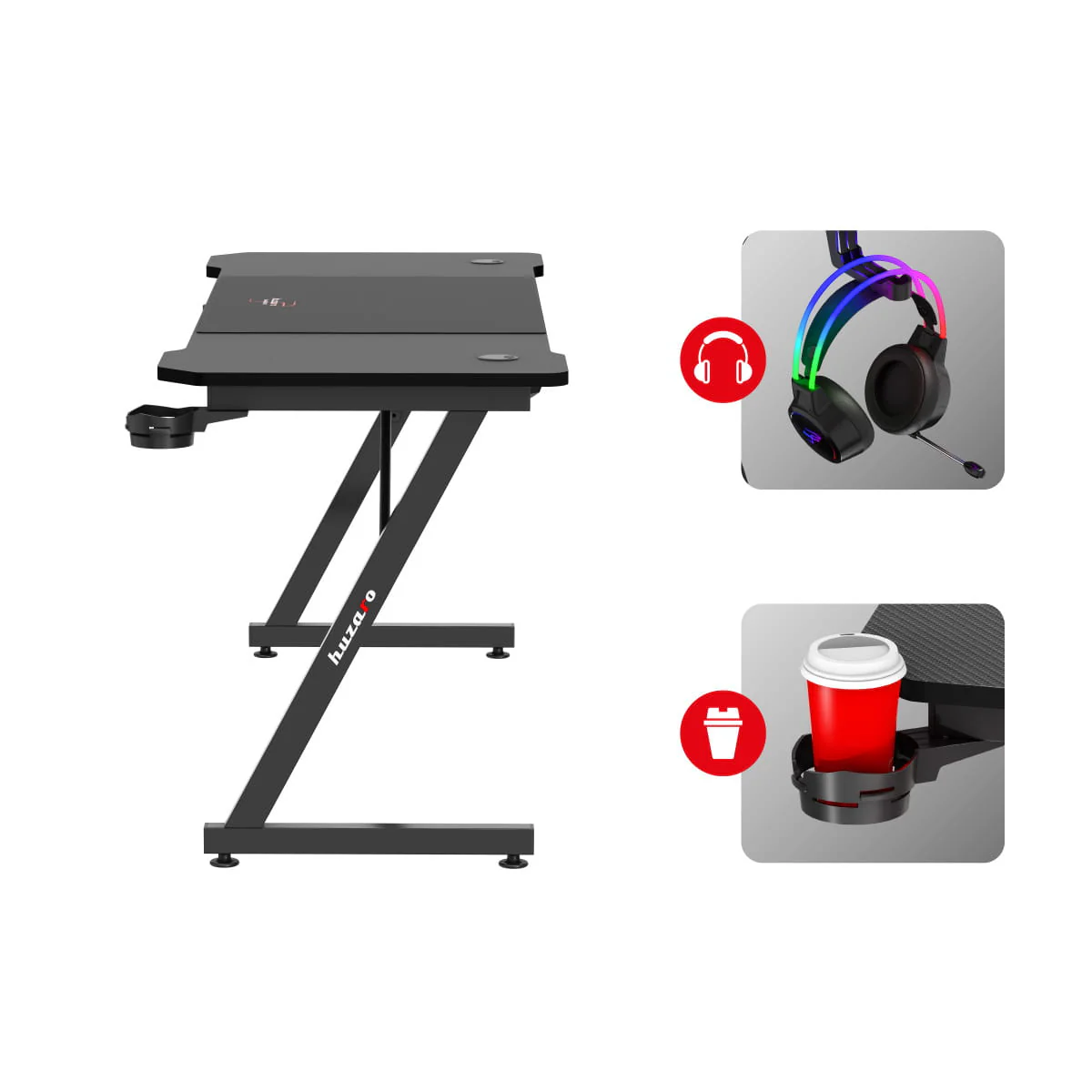 Huzaro Hero 4.8 Schwarzer Gaming-Schreibtisch - Image 5