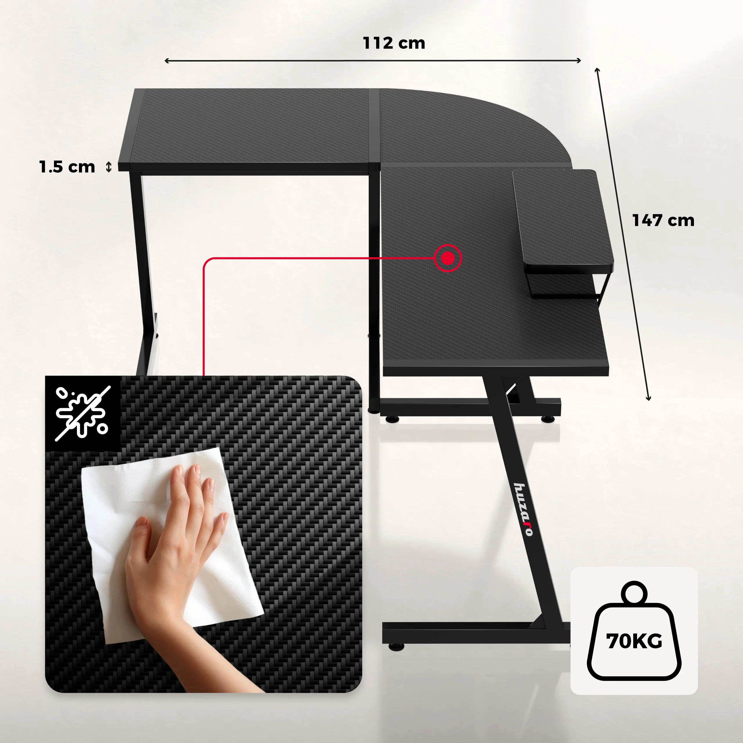 Huzaro Hero 6.0 Eck-Gaming-Schreibtisch schwarz - Image 5