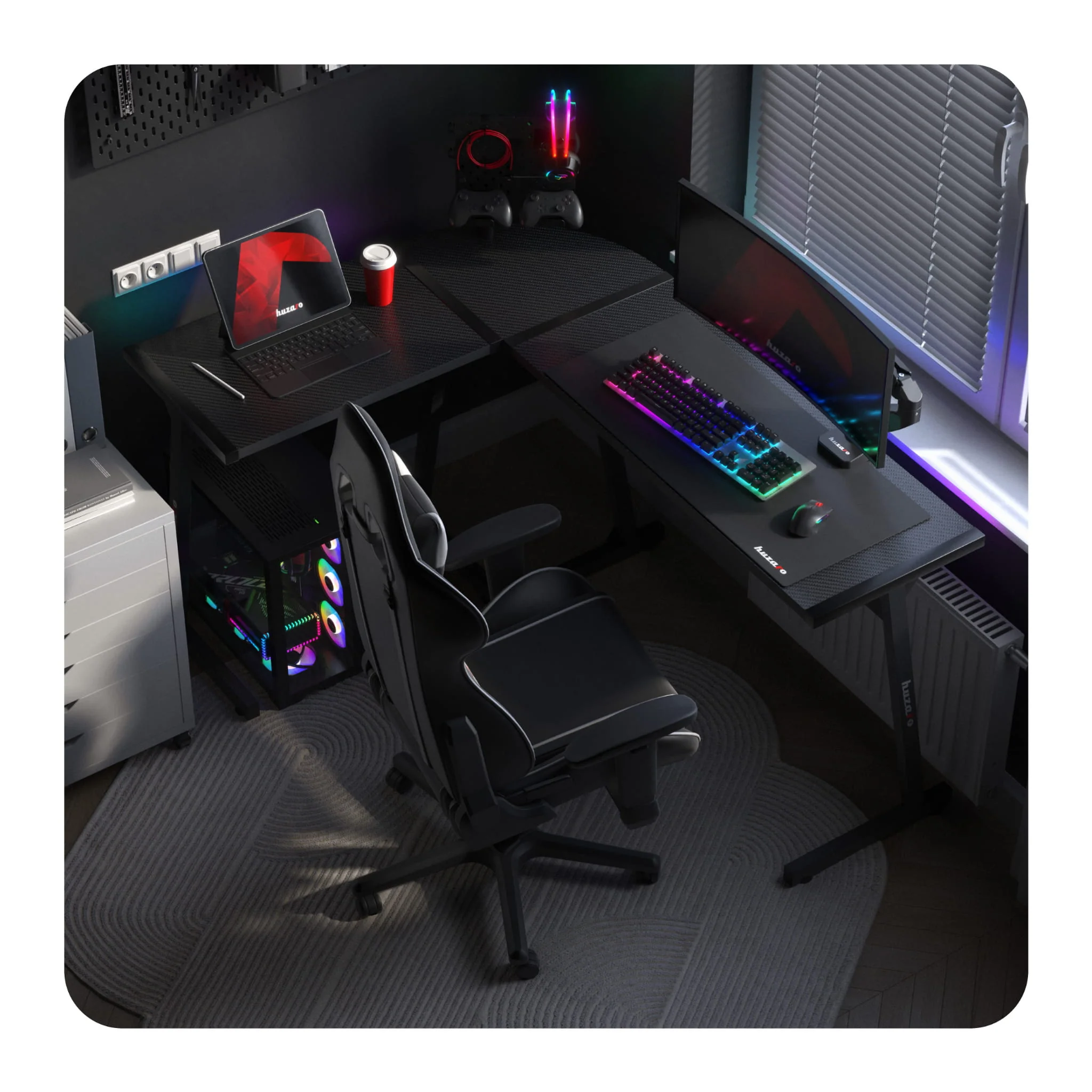 Huzaro Hero 6.0 RGB schwarz Eck-Gaming-Tisch - Image 11