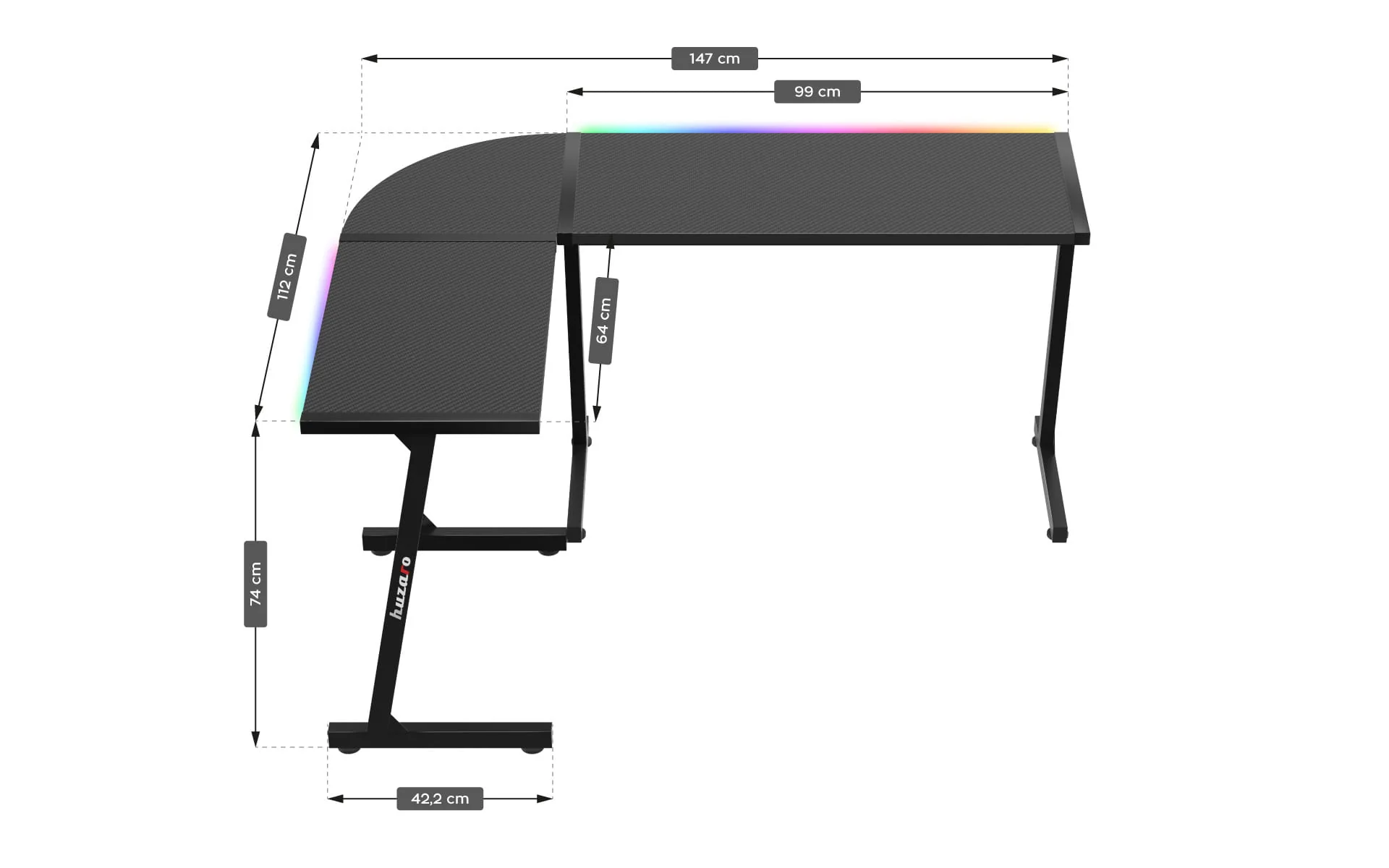 Huzaro Hero 6.0 RGB schwarz Eck-Gaming-Tisch - Image 14