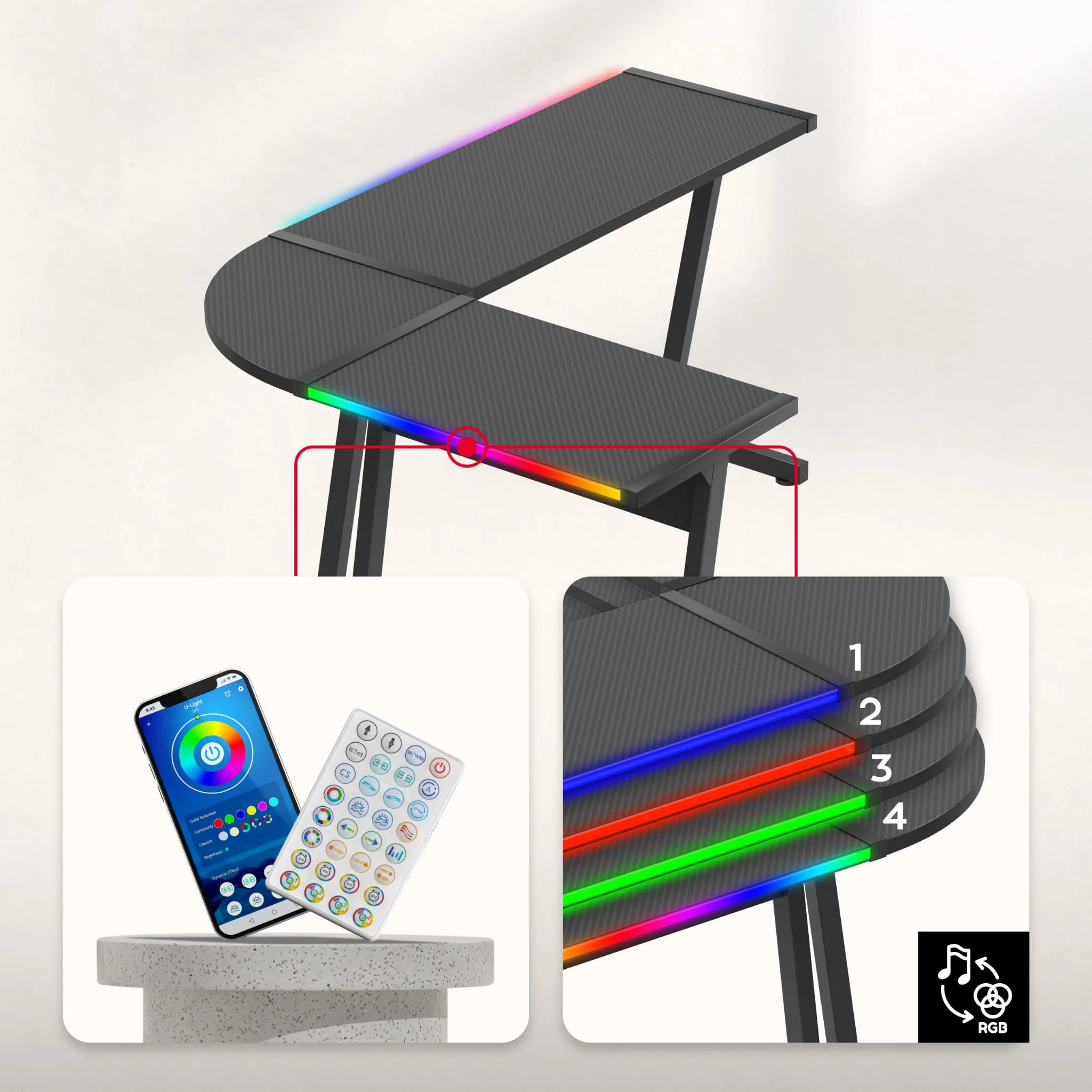 Huzaro Hero 6.0 RGB schwarz Eck-Gaming-Tisch - Image 5