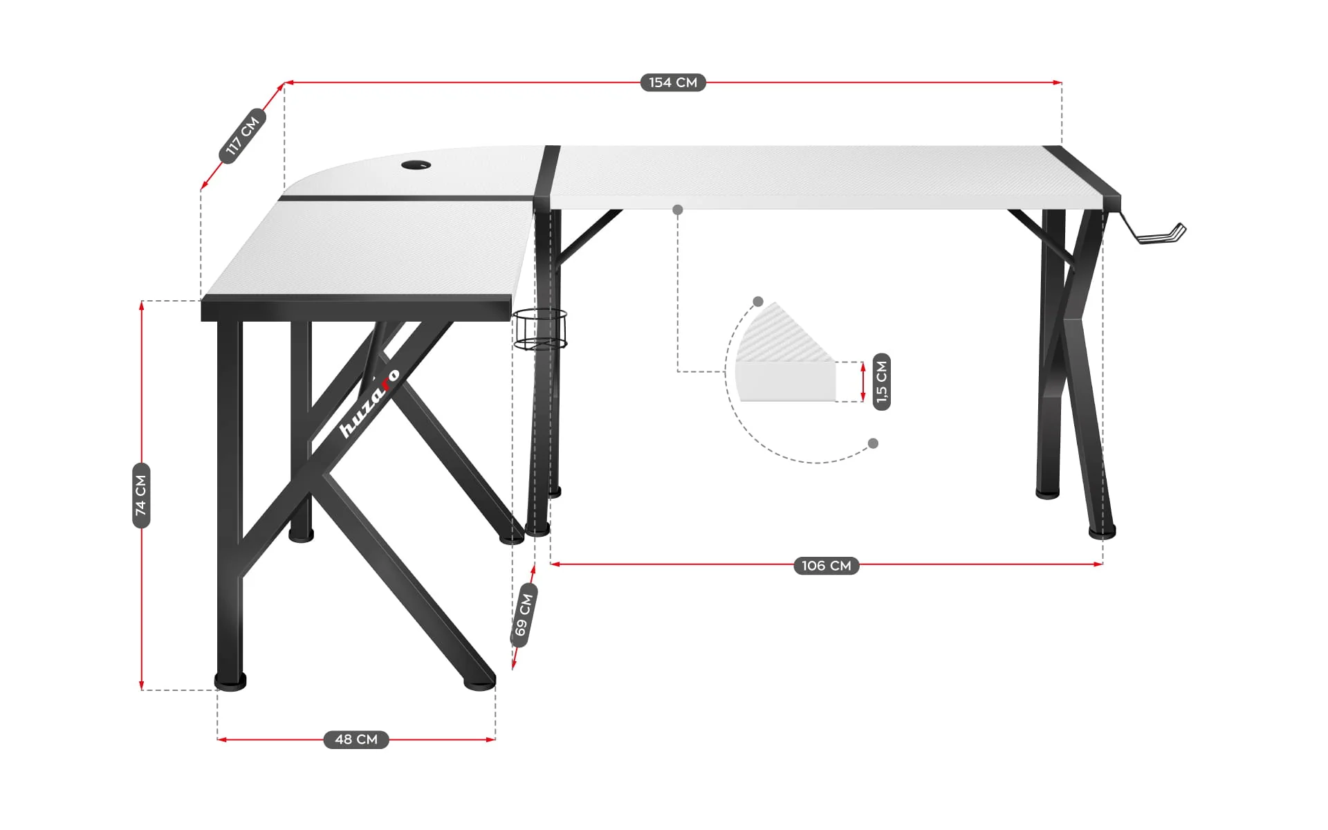 Huzaro Hero 6.3 Eck-Gaming-Schreibtisch weiß - Image 10
