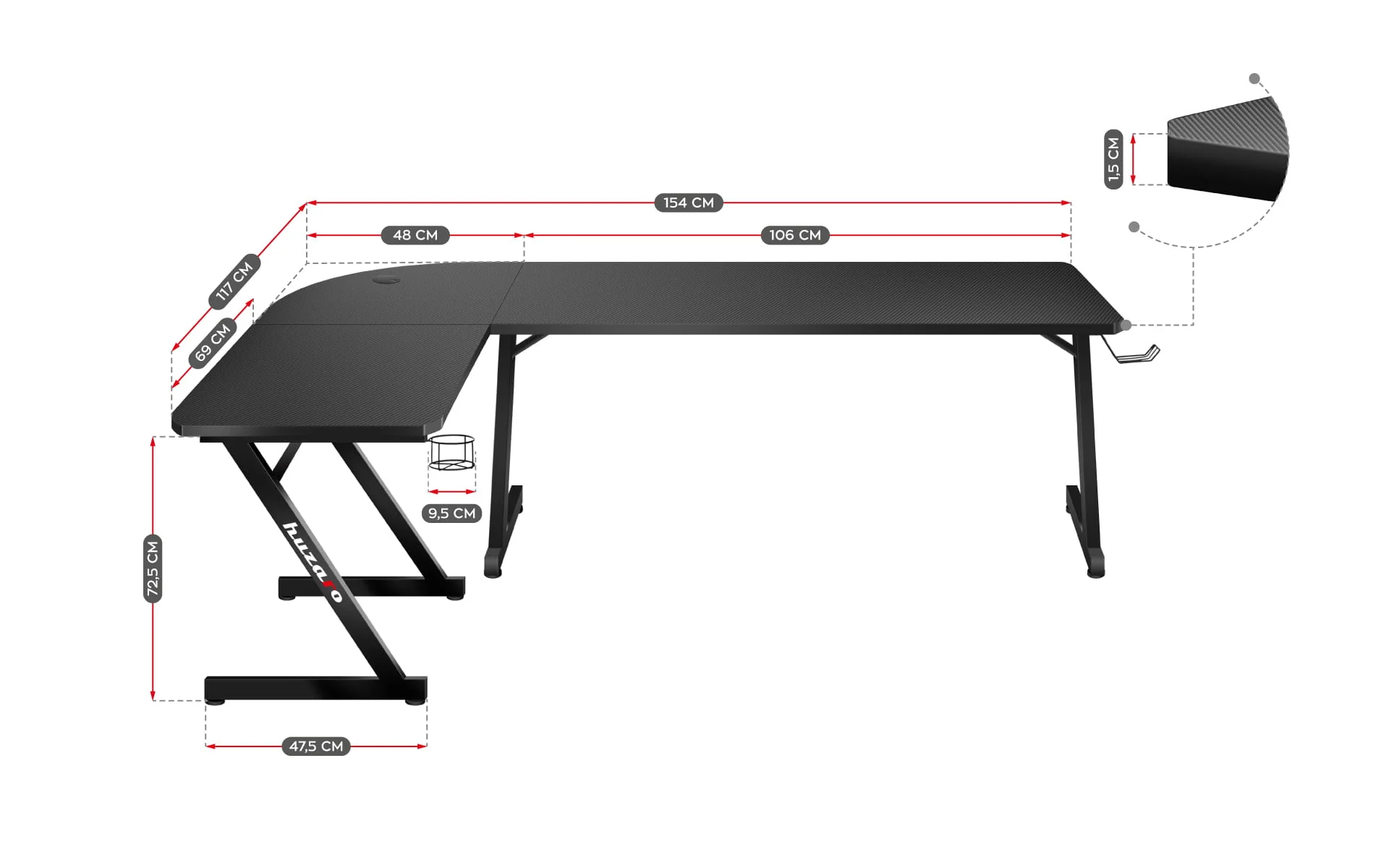 Huzaro Hero 7.0 Eck-Gaming-Schreibtisch schwarz - Image 14