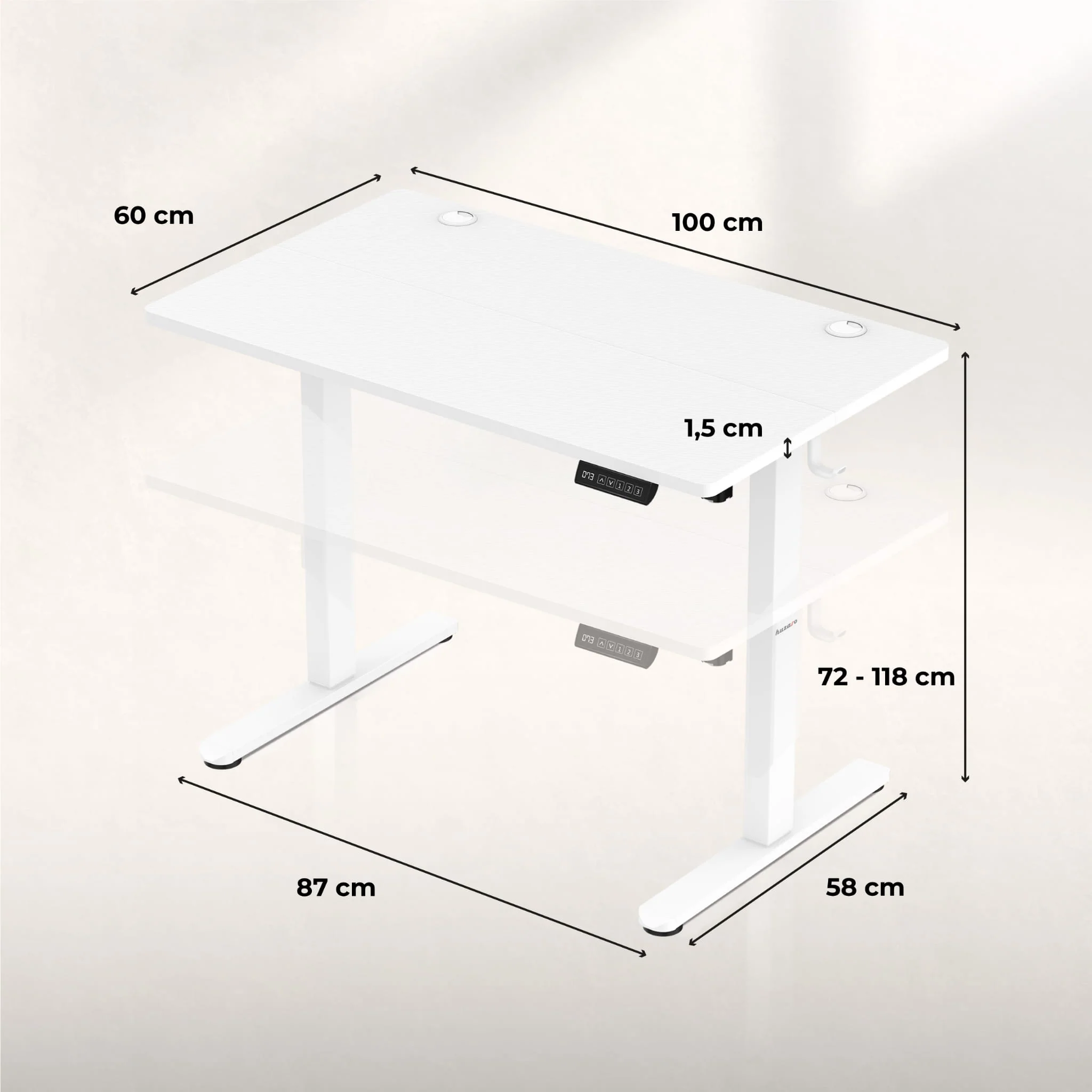 Huzaro Hero 7.9 Weiß Elektrischer Schreibtisch 100 cm x 60 cm - Image 9