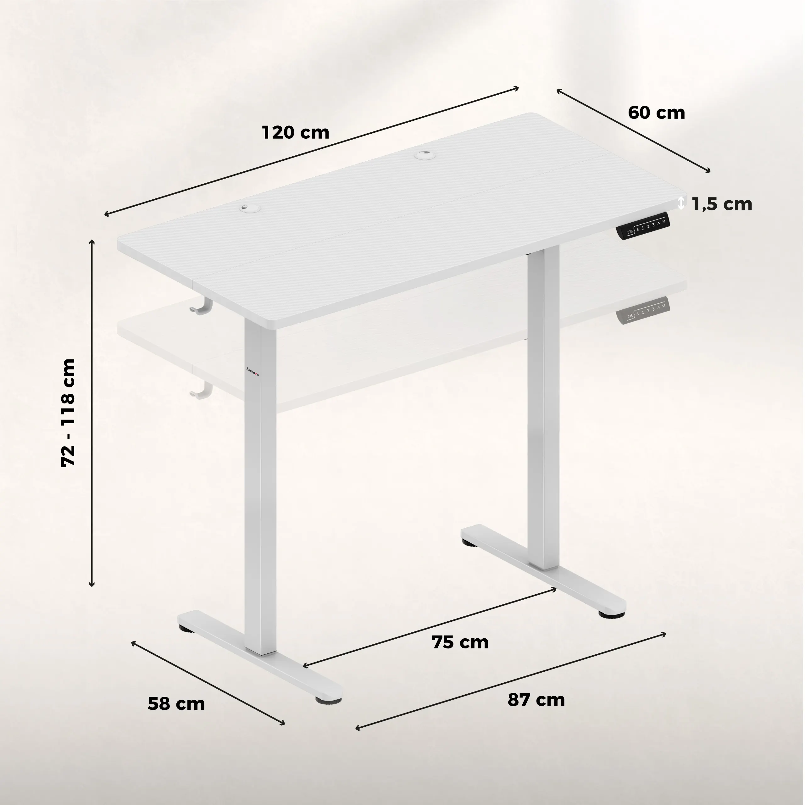 Huzaro Hero 8.1 Höhenverstellbarer Schreibtisch Weiß - Image 10