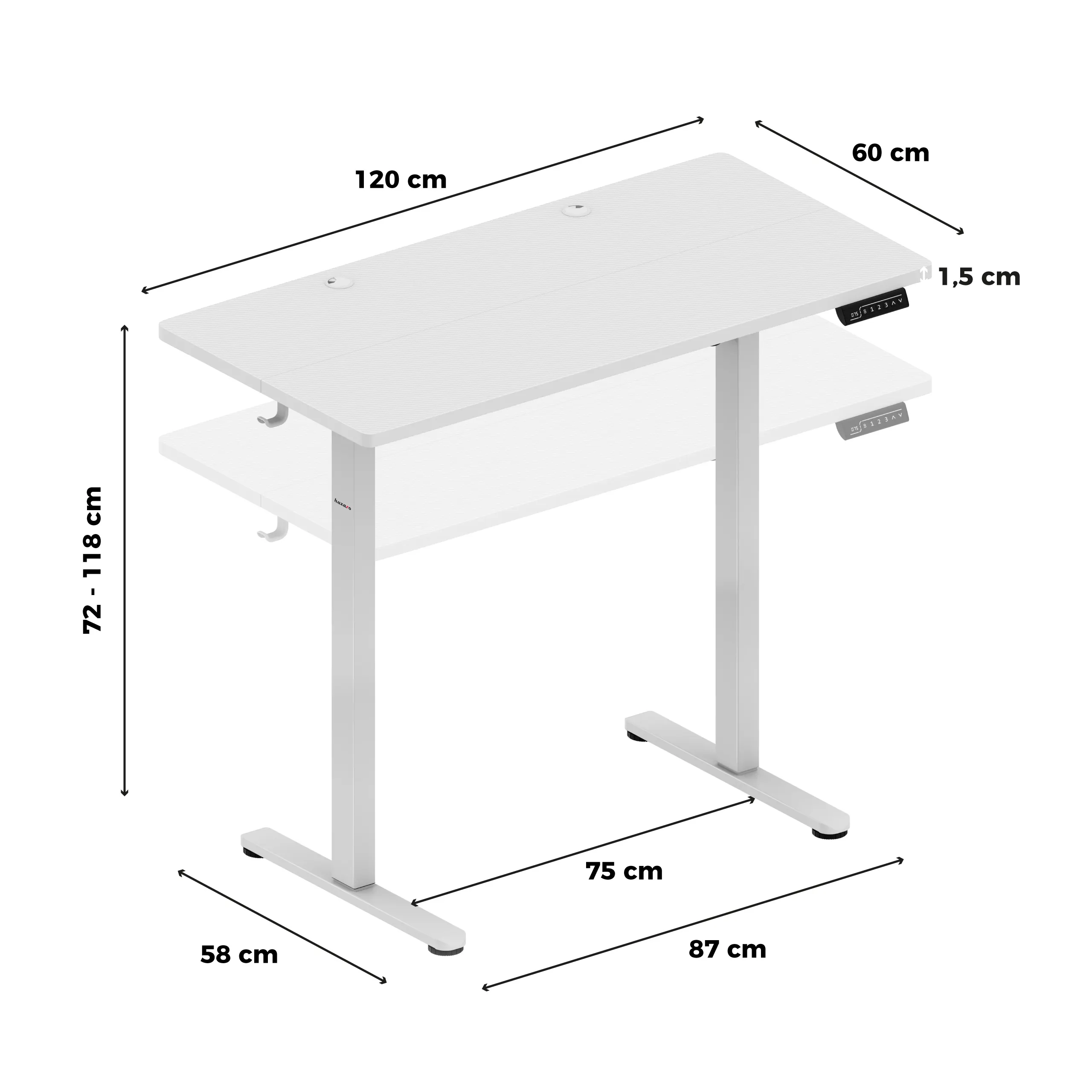 Huzaro Hero 8.1 Höhenverstellbarer Schreibtisch Weiß - Image 9