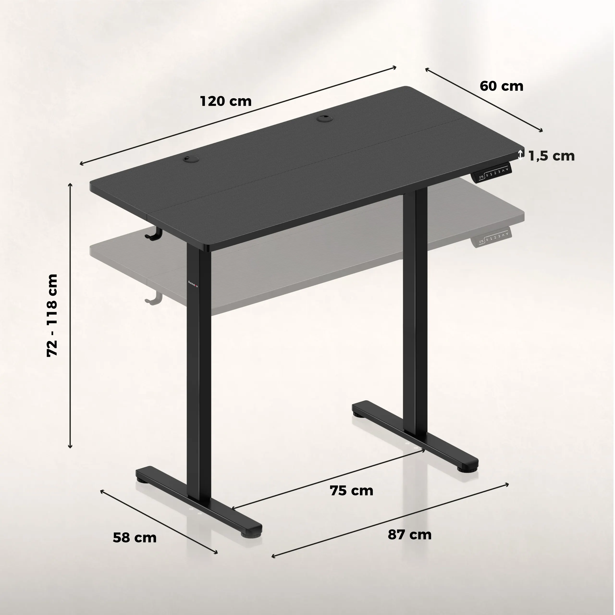 Huzaro Hero 8.1 Höhenverstellbarer Schreibtisch Schwarz - Image 10