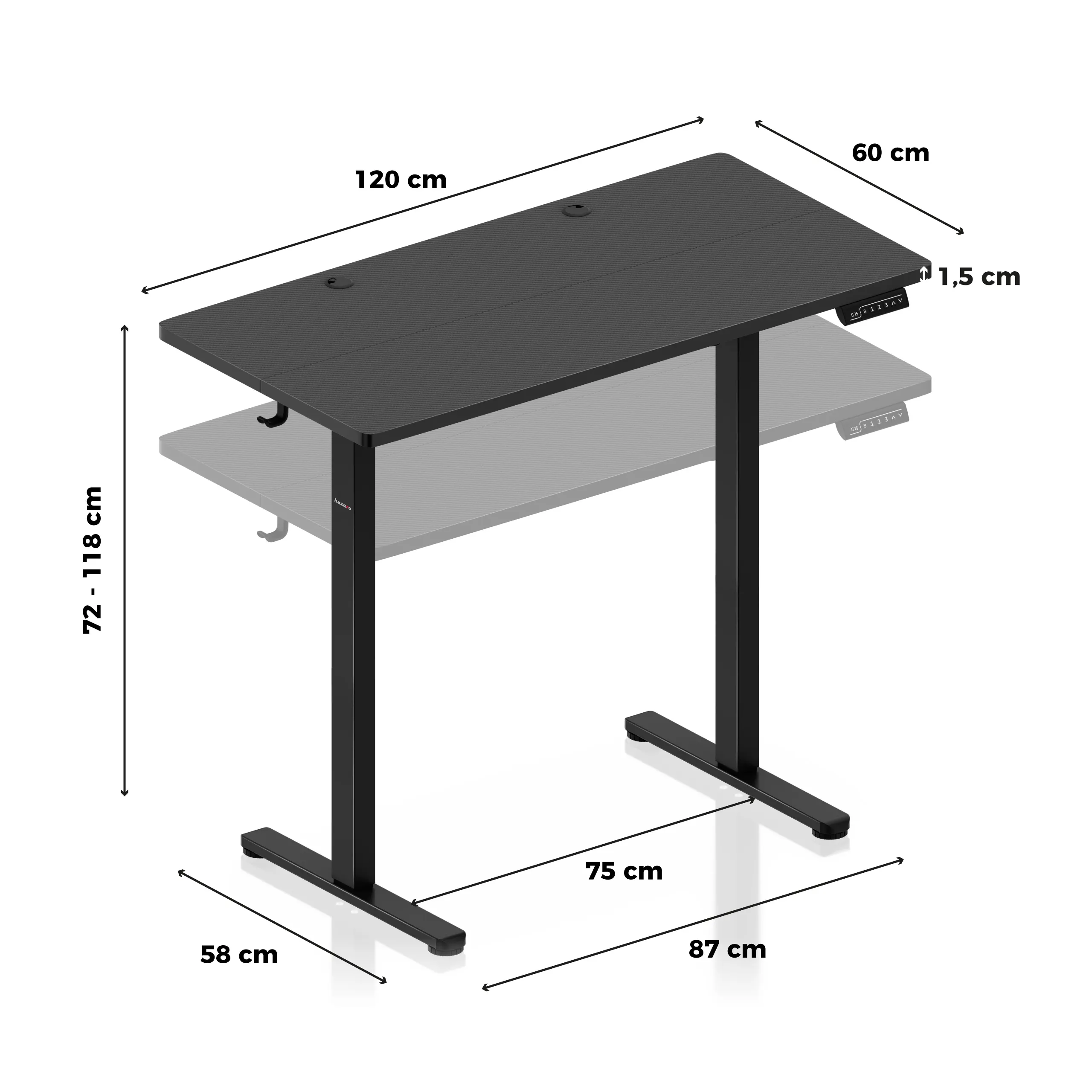 Huzaro Hero 8.1 Höhenverstellbarer Schreibtisch Schwarz - Image 9