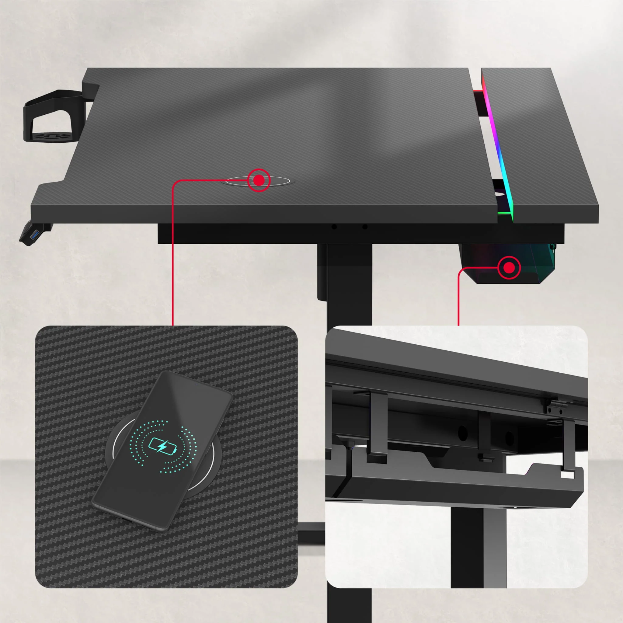 Huzaro Hero 8.7 RGB LED Schwarz elektrischer Schreibtisch - Image 7