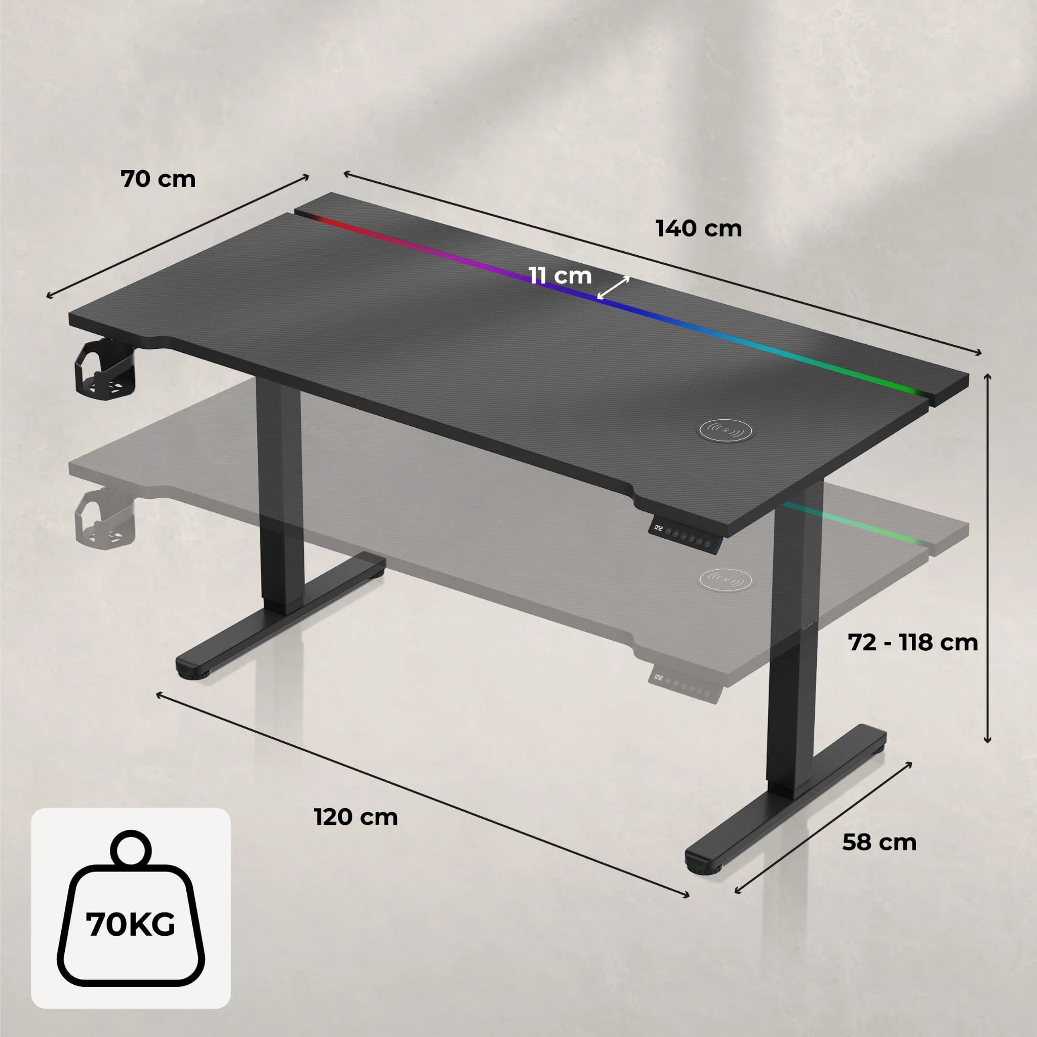 Huzaro Hero 8.7 RGB LED Schwarz elektrischer Schreibtisch - Image 8