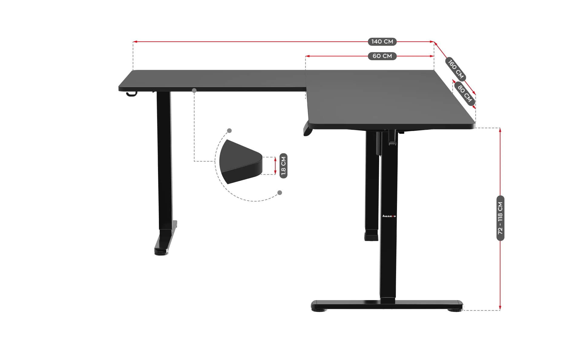 Huzaro Hero 9.5 elektrischer Eckschreibtisch schwarz - Image 20