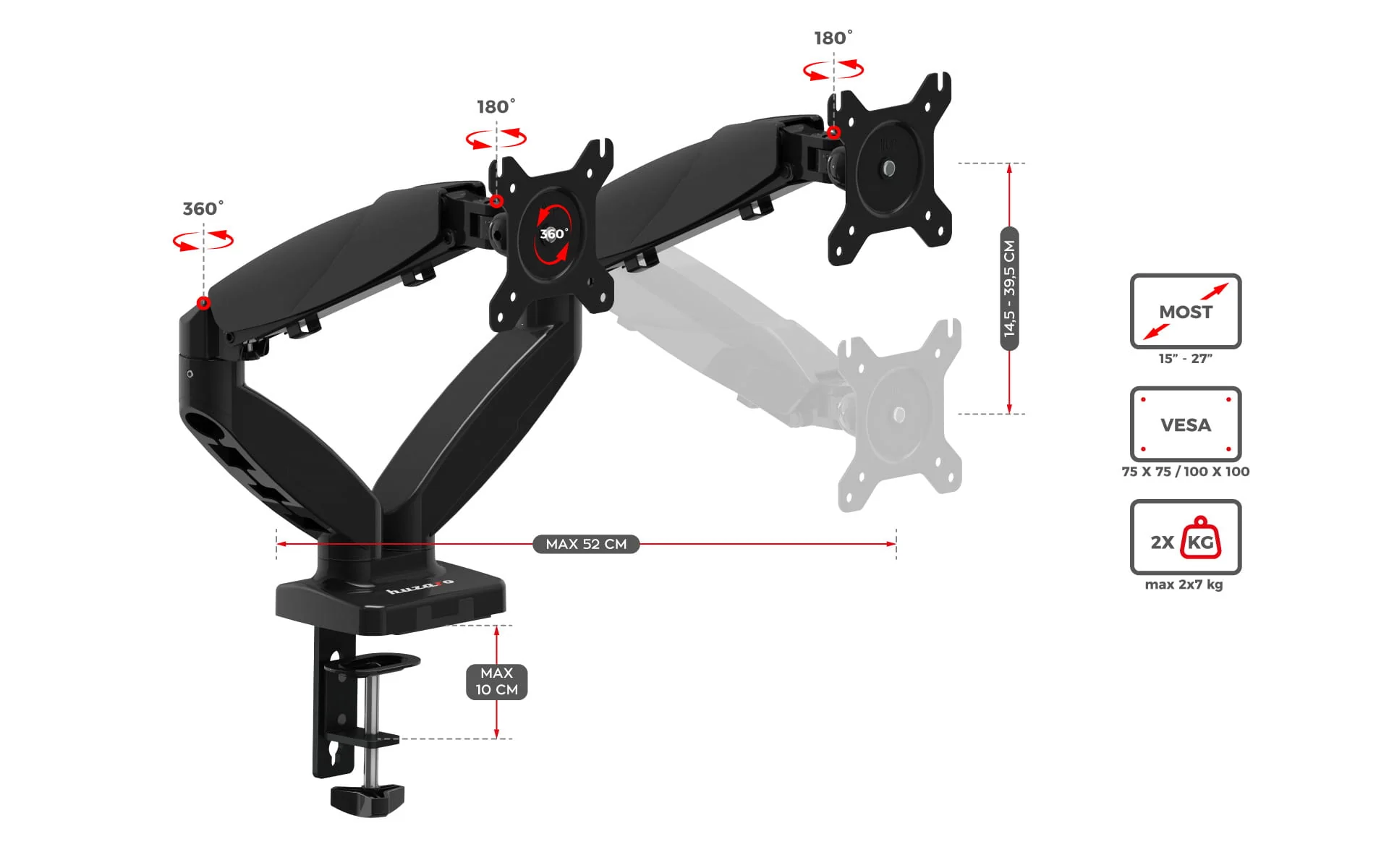 Huzaro Motion 2.2 Schwenkbare Halterung für zwei Monitore - Image 17