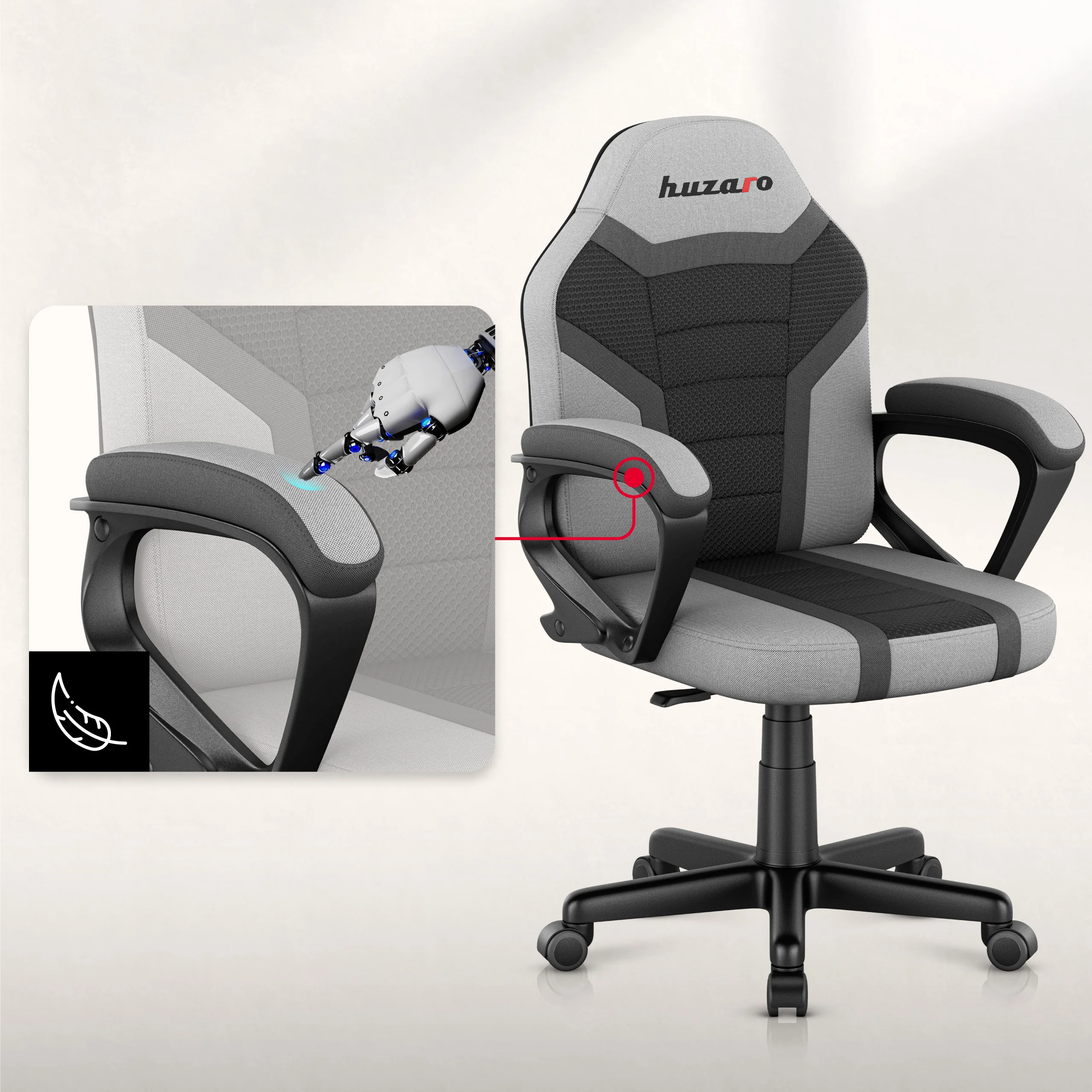 HUZARO RANGER 1.0 Grau Mesh Gaming-Stuhl für Kinder - Image 3