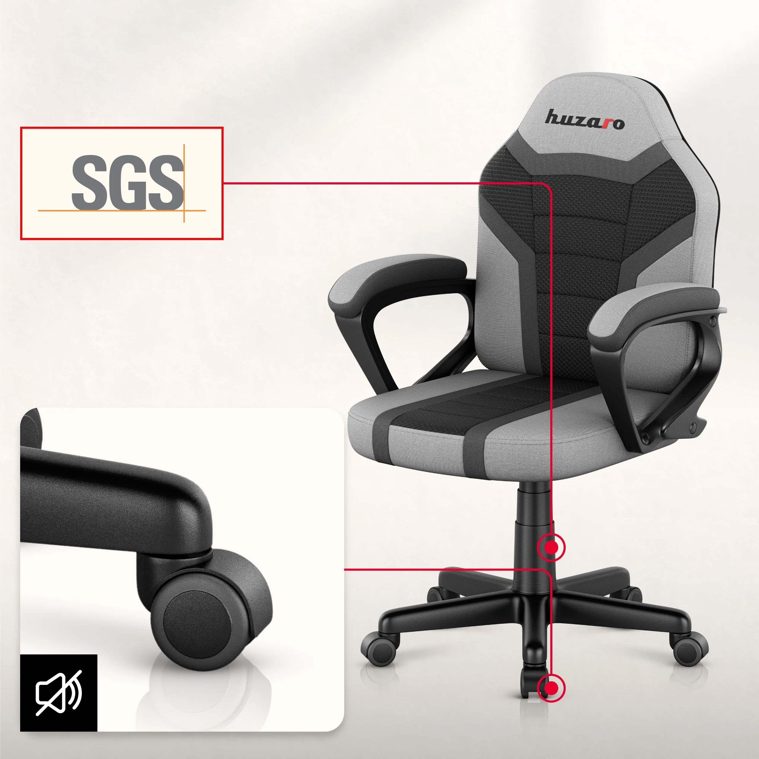 HUZARO RANGER 1.0 Grau Mesh Gaming-Stuhl für Kinder - Image 7
