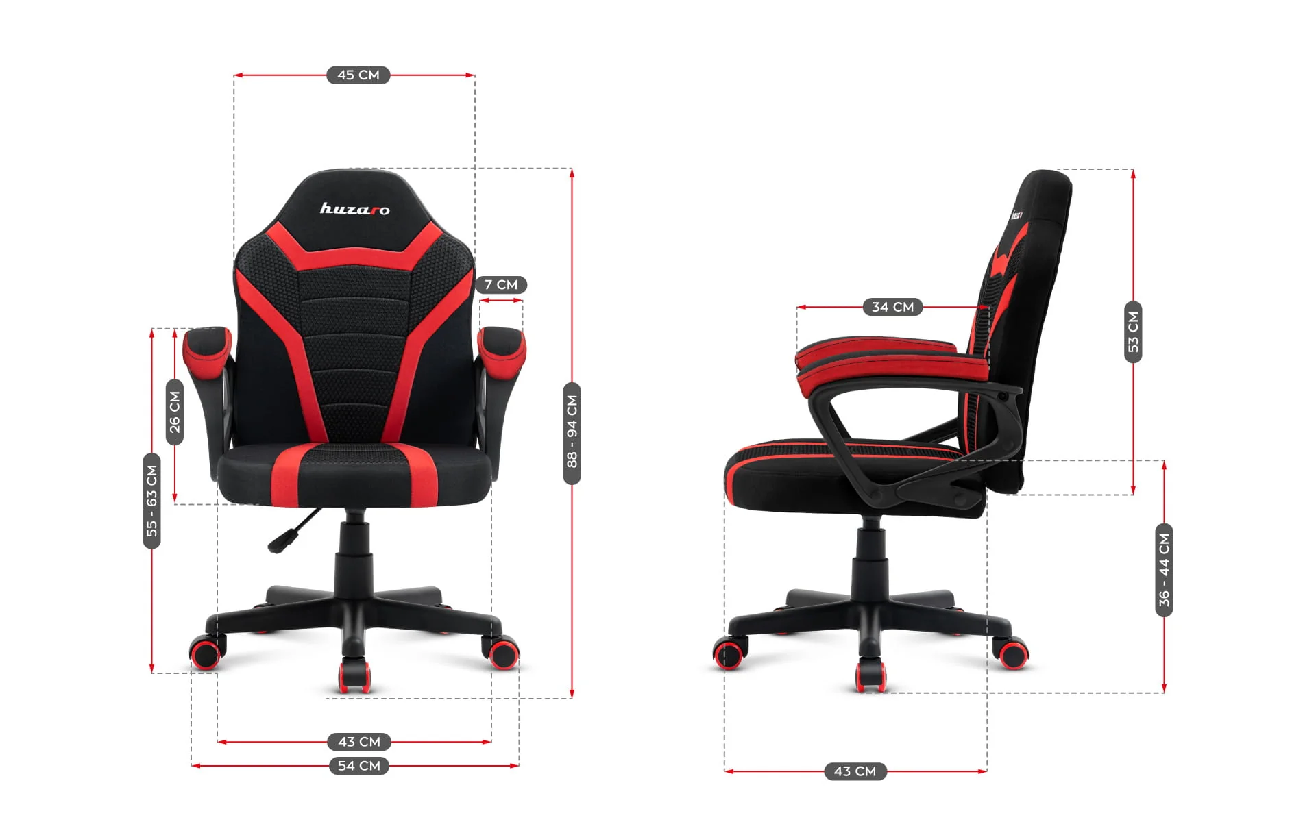 HUZARO RANGER 1.0 Rot Mesh Gaming-Stuhl für Kinder - Image 18