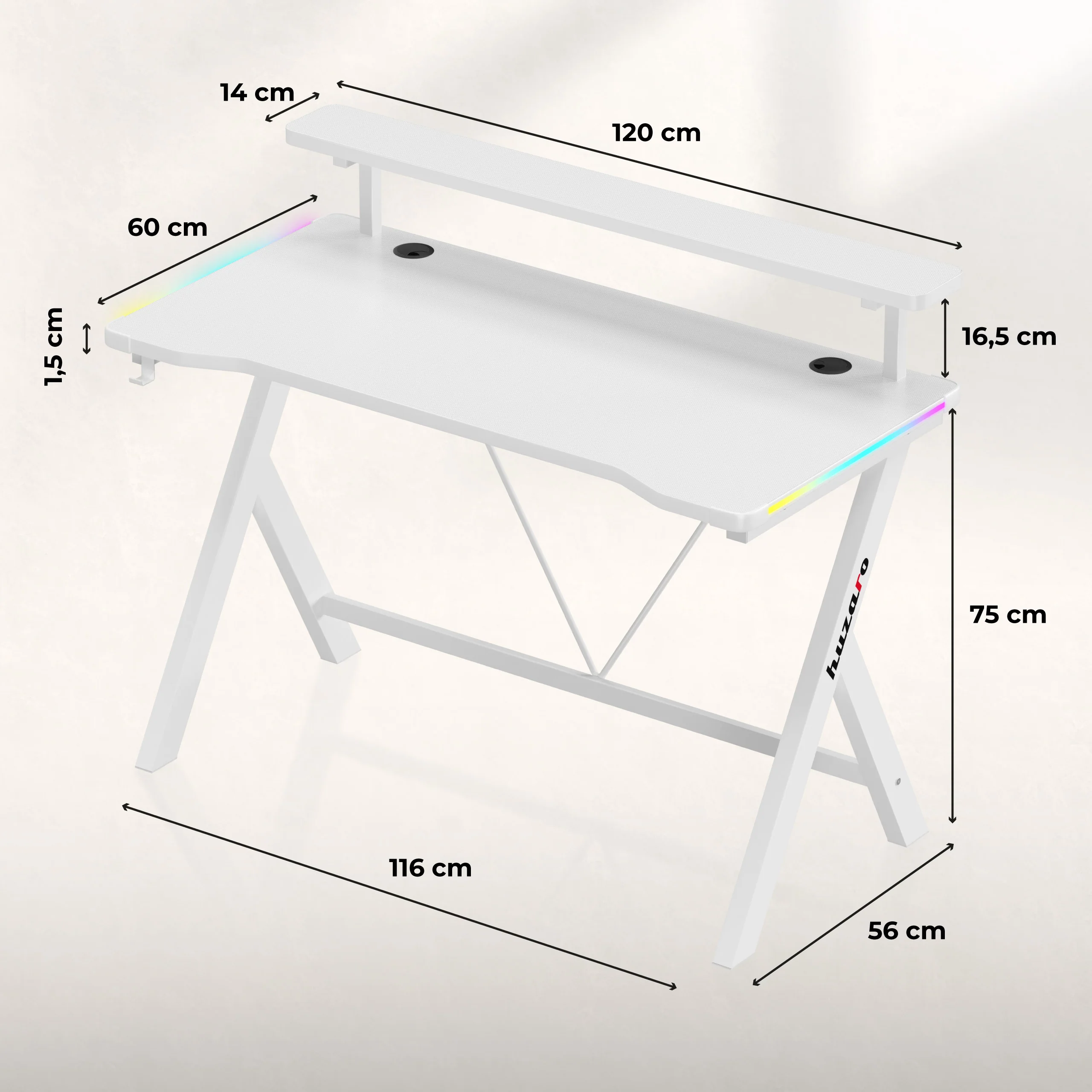 LED-Gaming-Schreibtisch Huzaro Hero 1.9 RGB Weiß 120 cm - Image 16