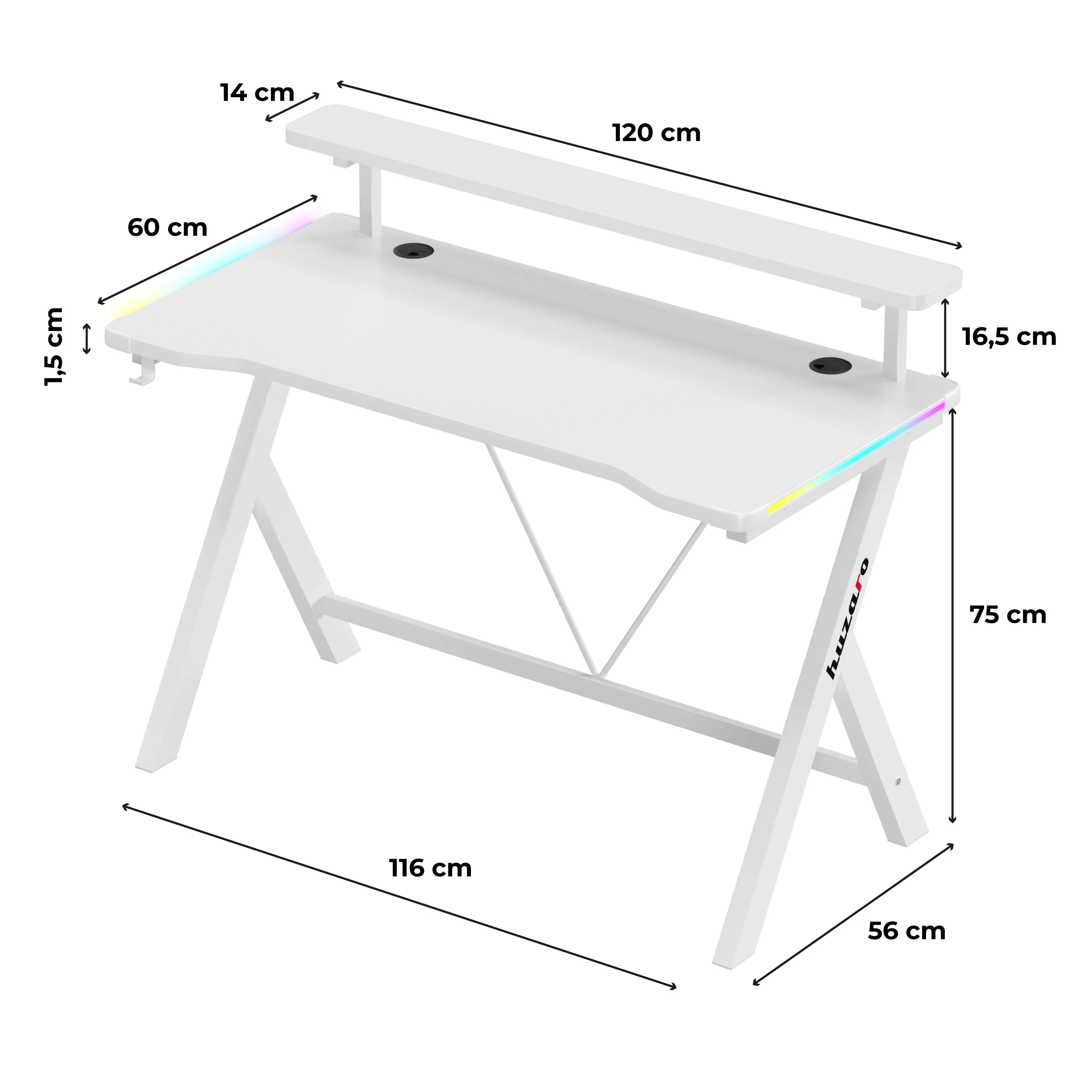 LED-Gaming-Schreibtisch Huzaro Hero 1.9 RGB Weiß 120 cm - Image 17