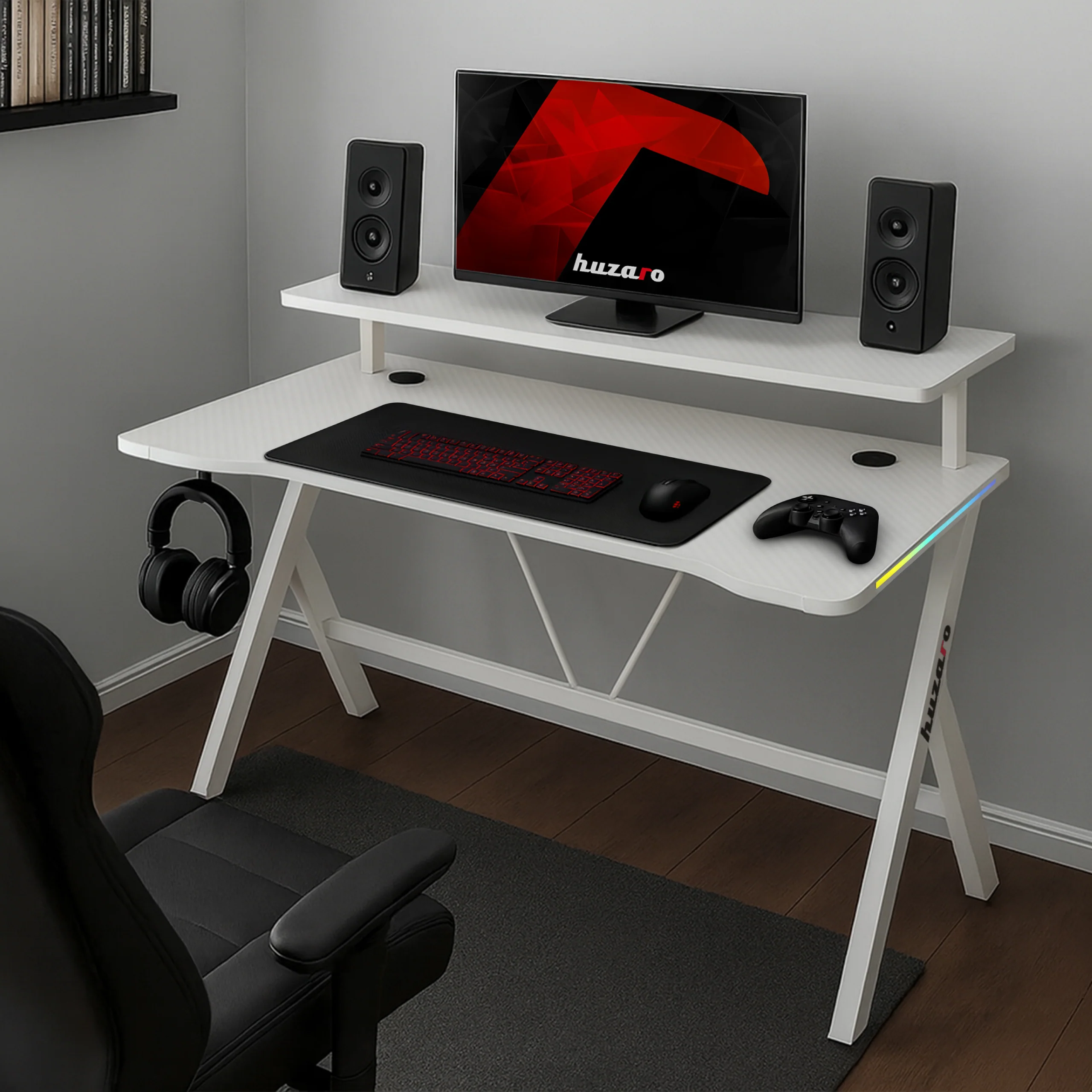 LED-Gaming-Schreibtisch Huzaro Hero 1.9 RGB Weiß 120 cm - Image 2