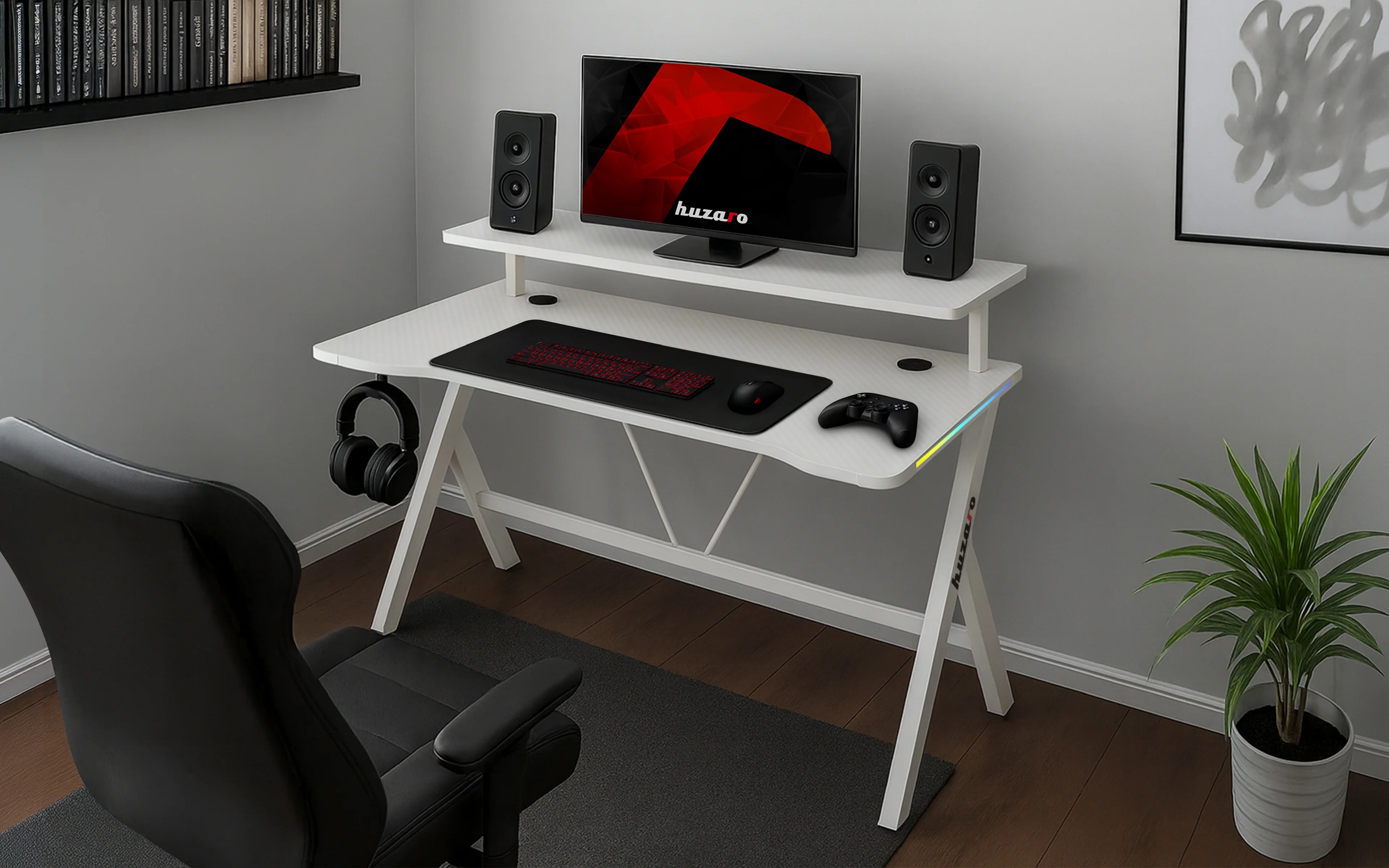 LED-Gaming-Schreibtisch Huzaro Hero 1.9 RGB Weiß 120 cm - Image 20