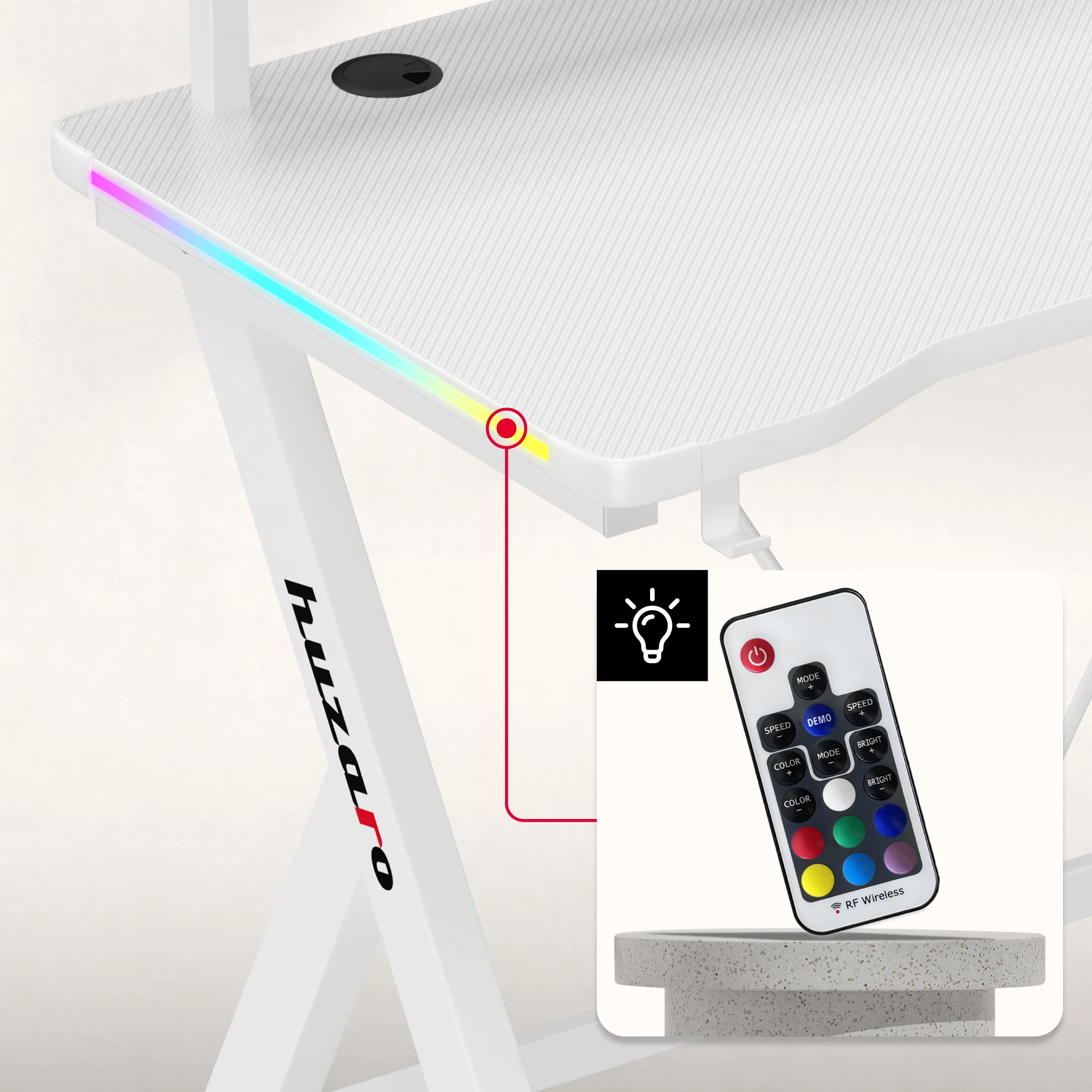 LED-Gaming-Schreibtisch Huzaro Hero 1.9 RGB Weiß 120 cm - Image 3