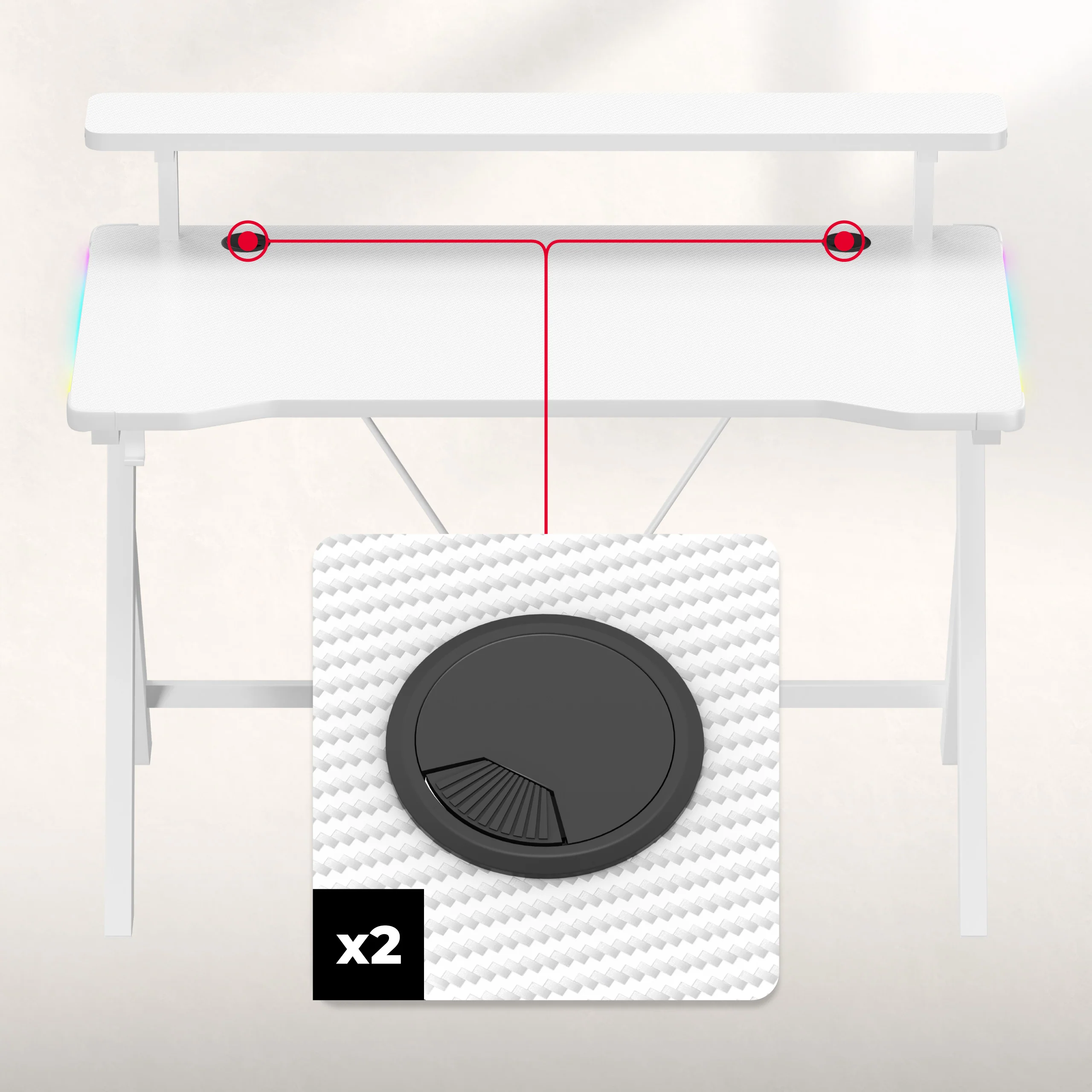 LED-Gaming-Schreibtisch Huzaro Hero 1.9 RGB Weiß 120 cm - Image 4