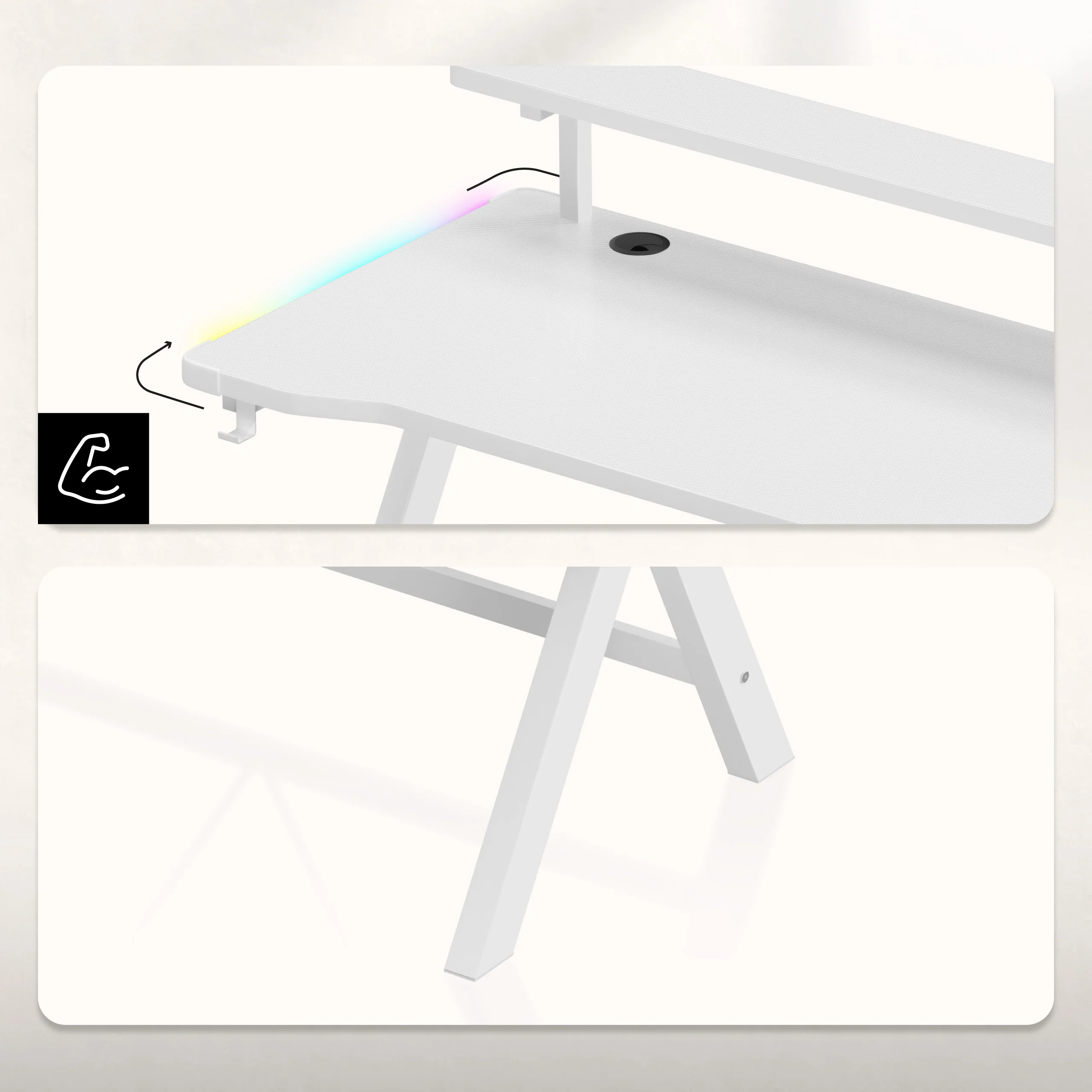 LED-Gaming-Schreibtisch Huzaro Hero 1.9 RGB Weiß 120 cm - Image 9