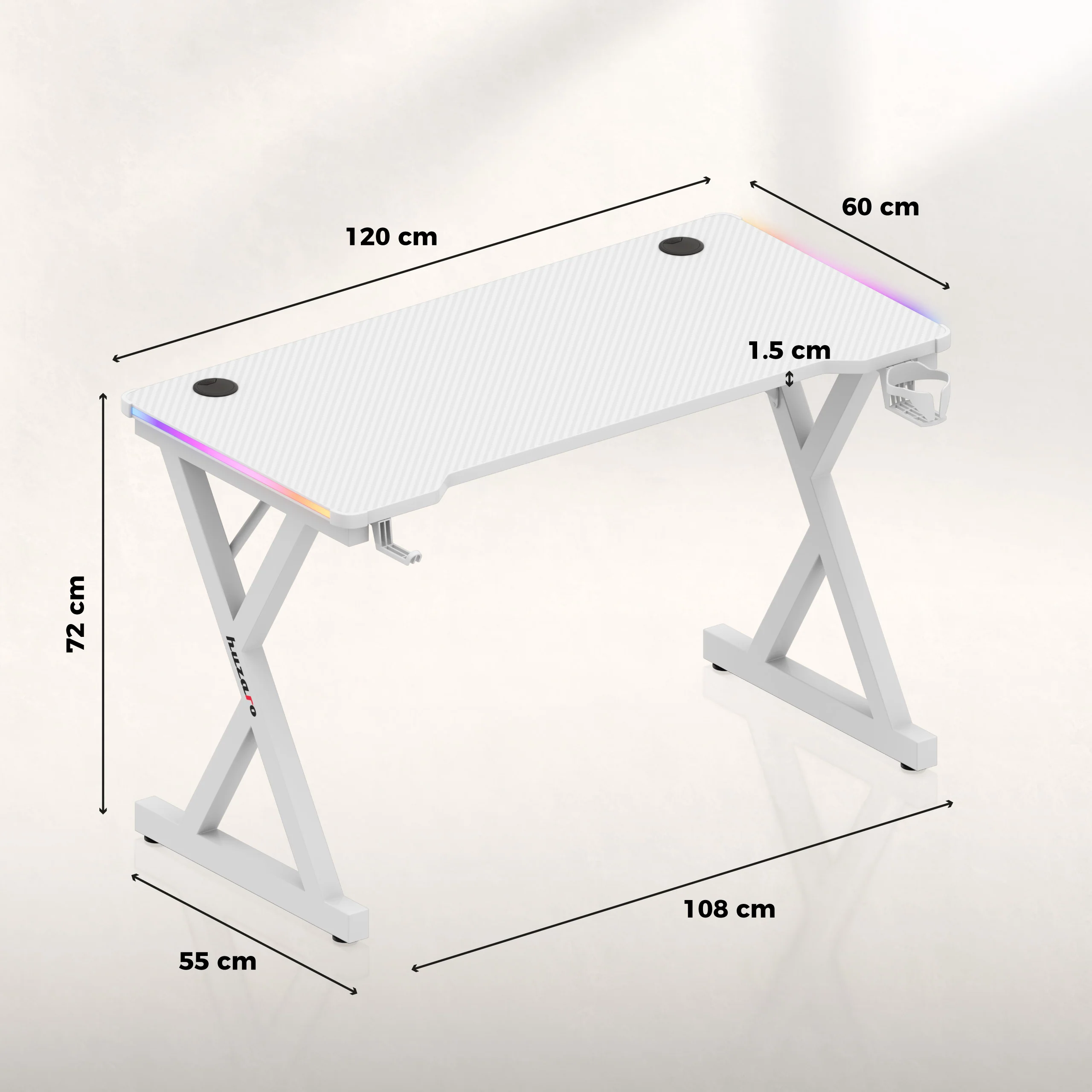 LED Gaming-Schreibtisch Huzaro Hero 2.3 RGB White 120 cm - Image 11