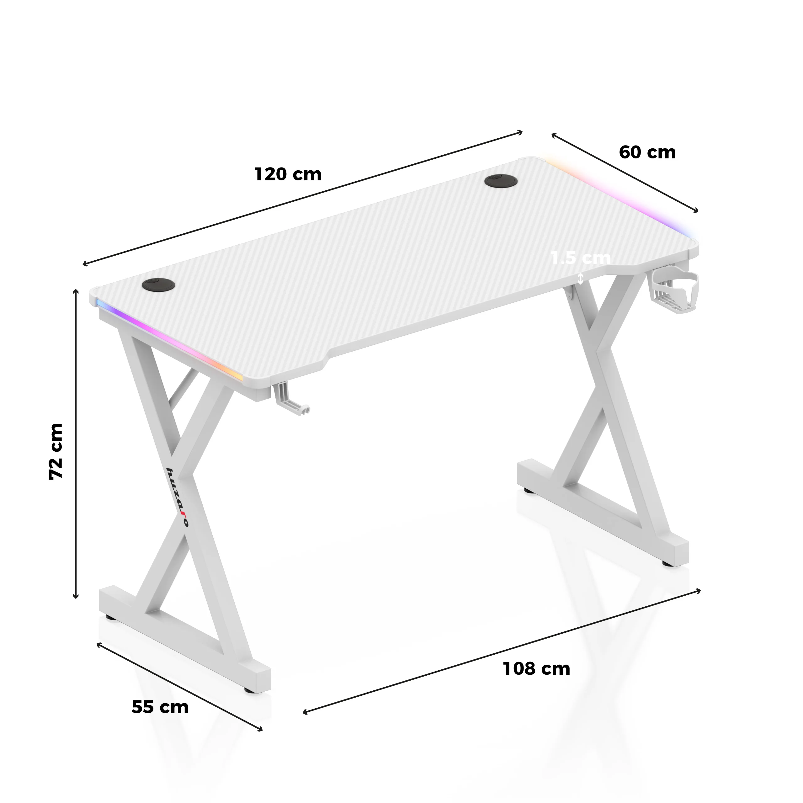LED Gaming-Schreibtisch Huzaro Hero 2.3 RGB White 120 cm - Image 12